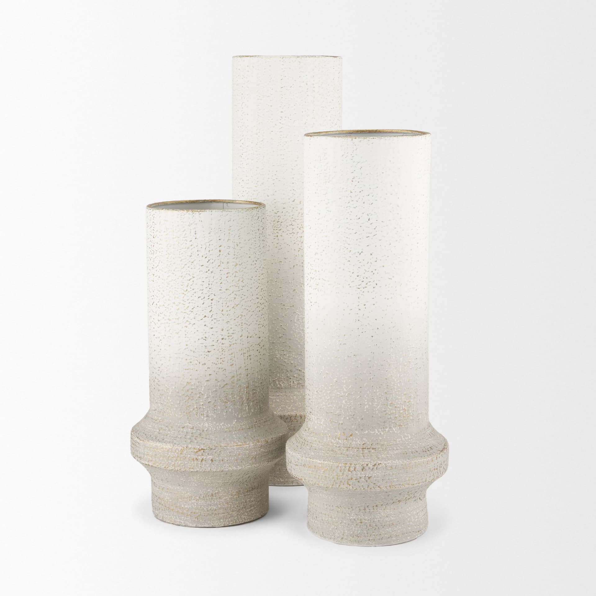 Tovah Medium Textured White w/ Gold Metal Vase — product photograph