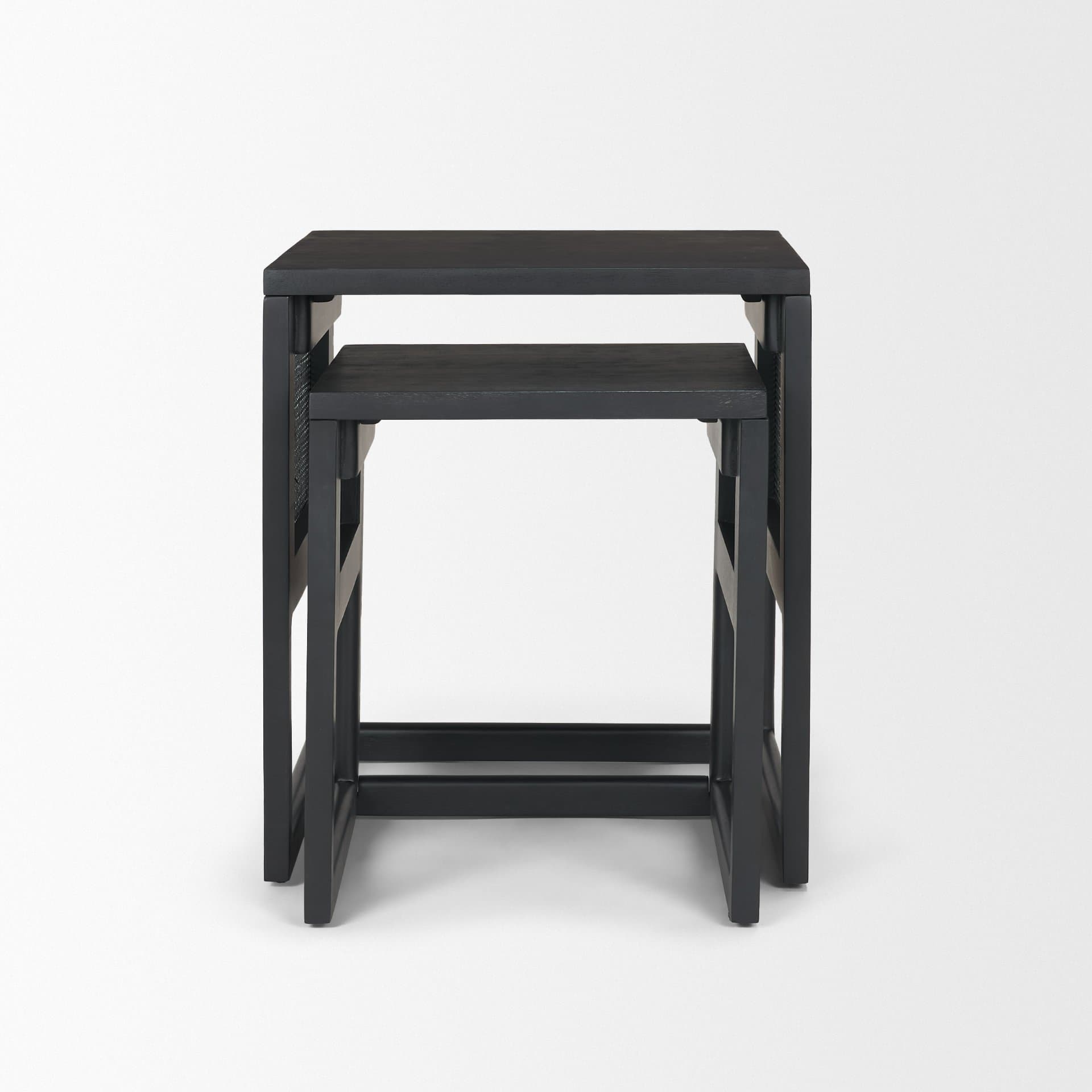 Grier Set of 2 Black Wood w/ Black Cane Nesting Accent Tables — product photograph