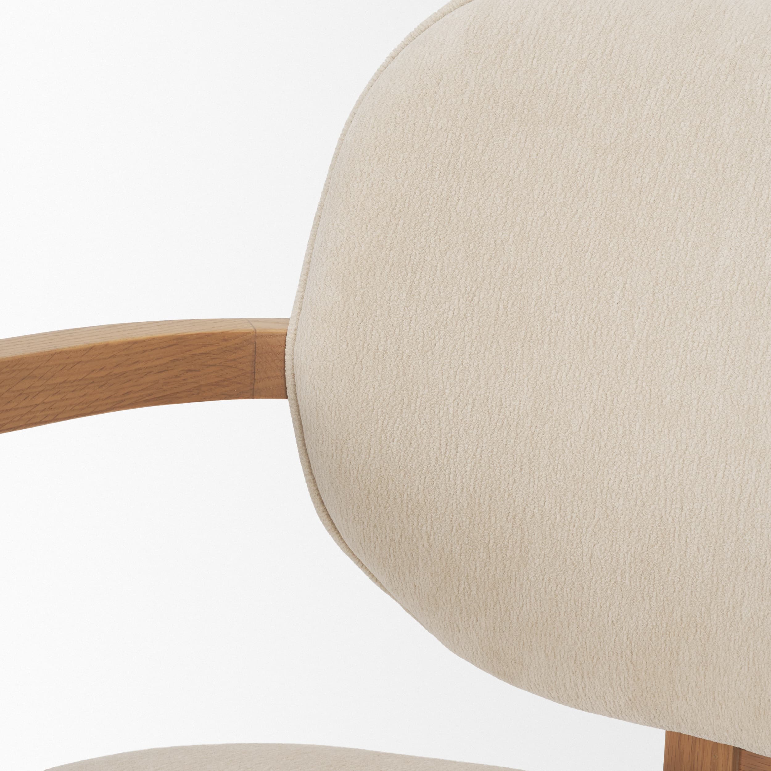 Carlisle Curved Back Dining Arm Chair | Cream Chenille w/ Brown Wood — product photograph
