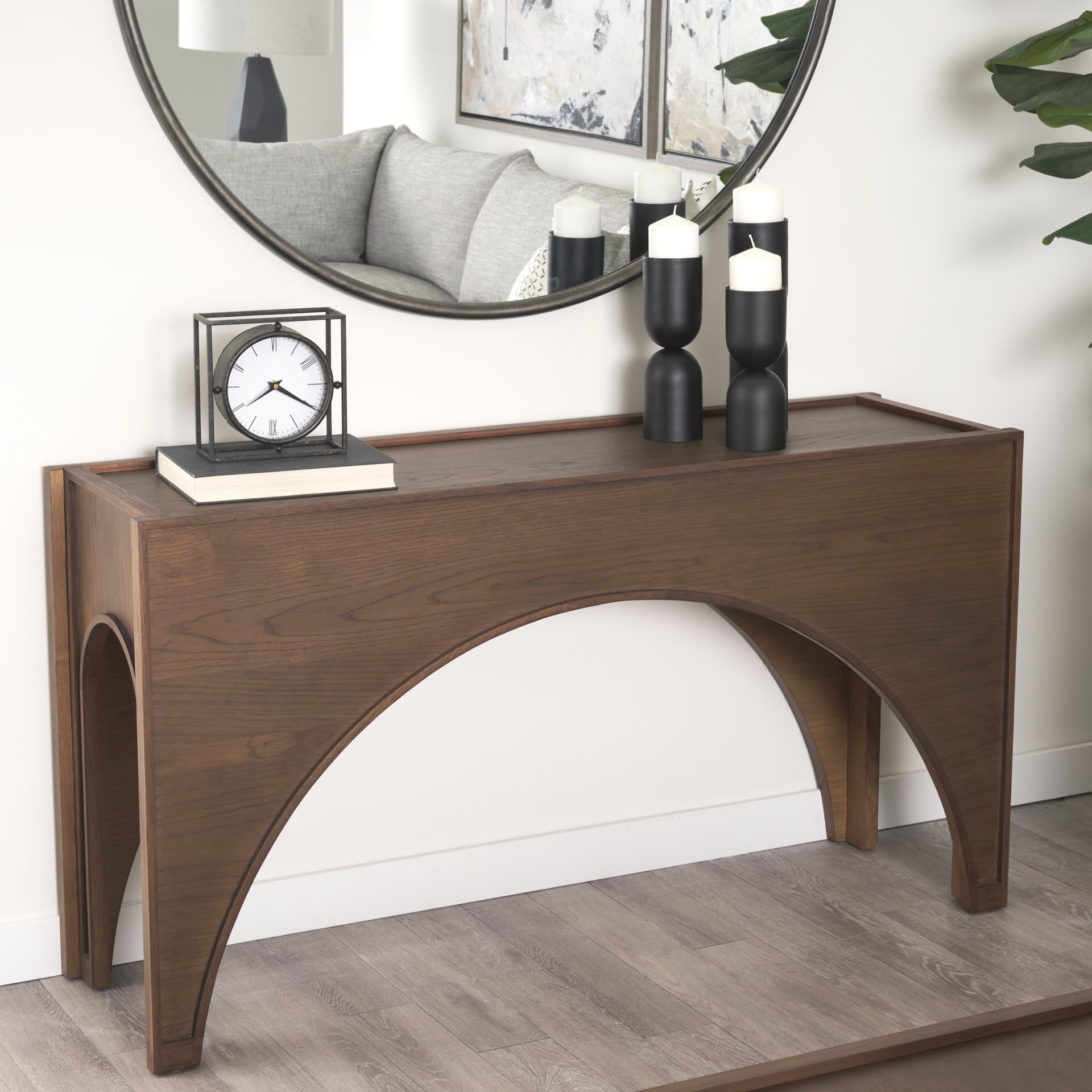 Laraya Dark Brown Wood Arched Console Table — product photograph
