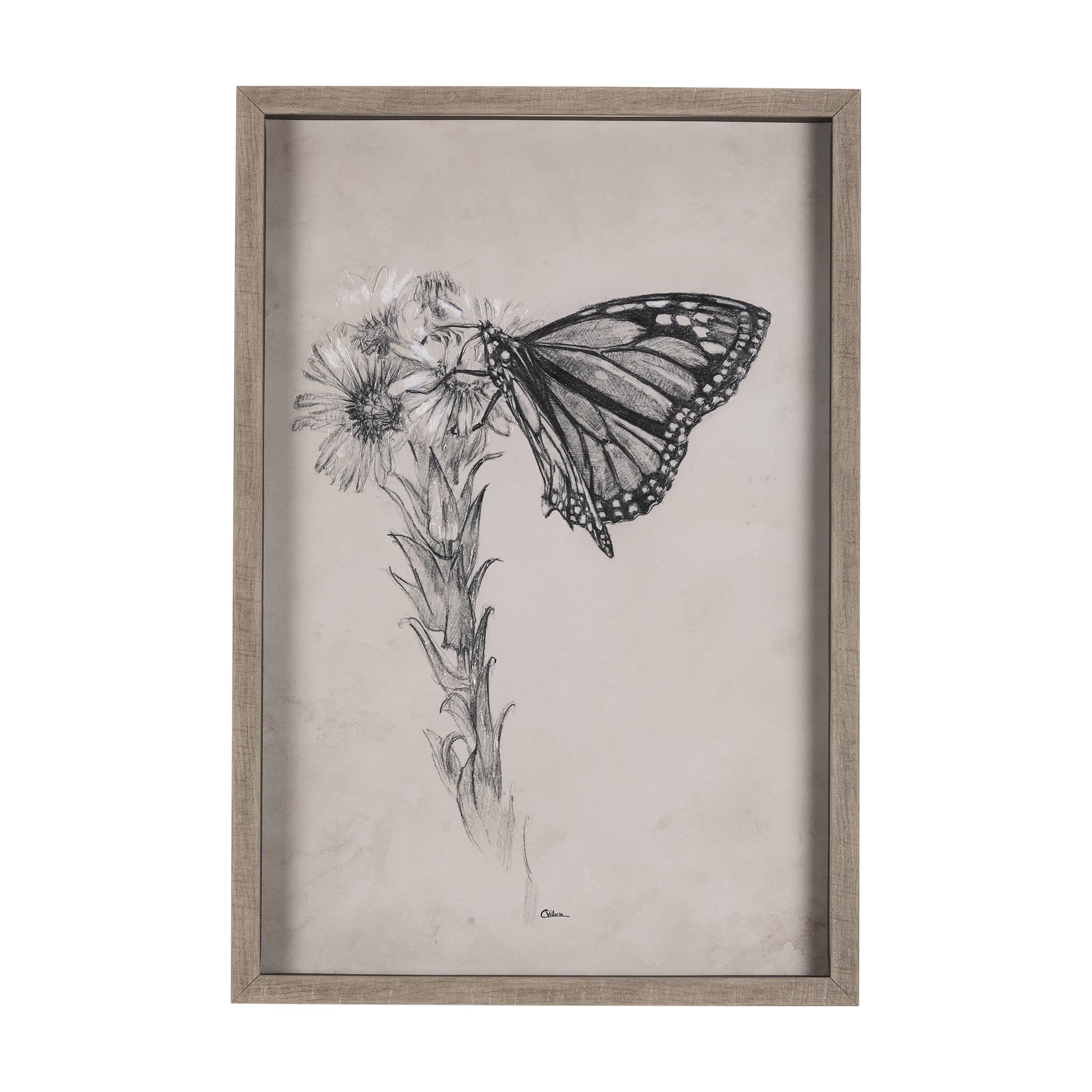 Wild Aster Monarch Butterfly III Mercana Studio Hand Embellished Framed Art Print Matted under Glass — product photograph