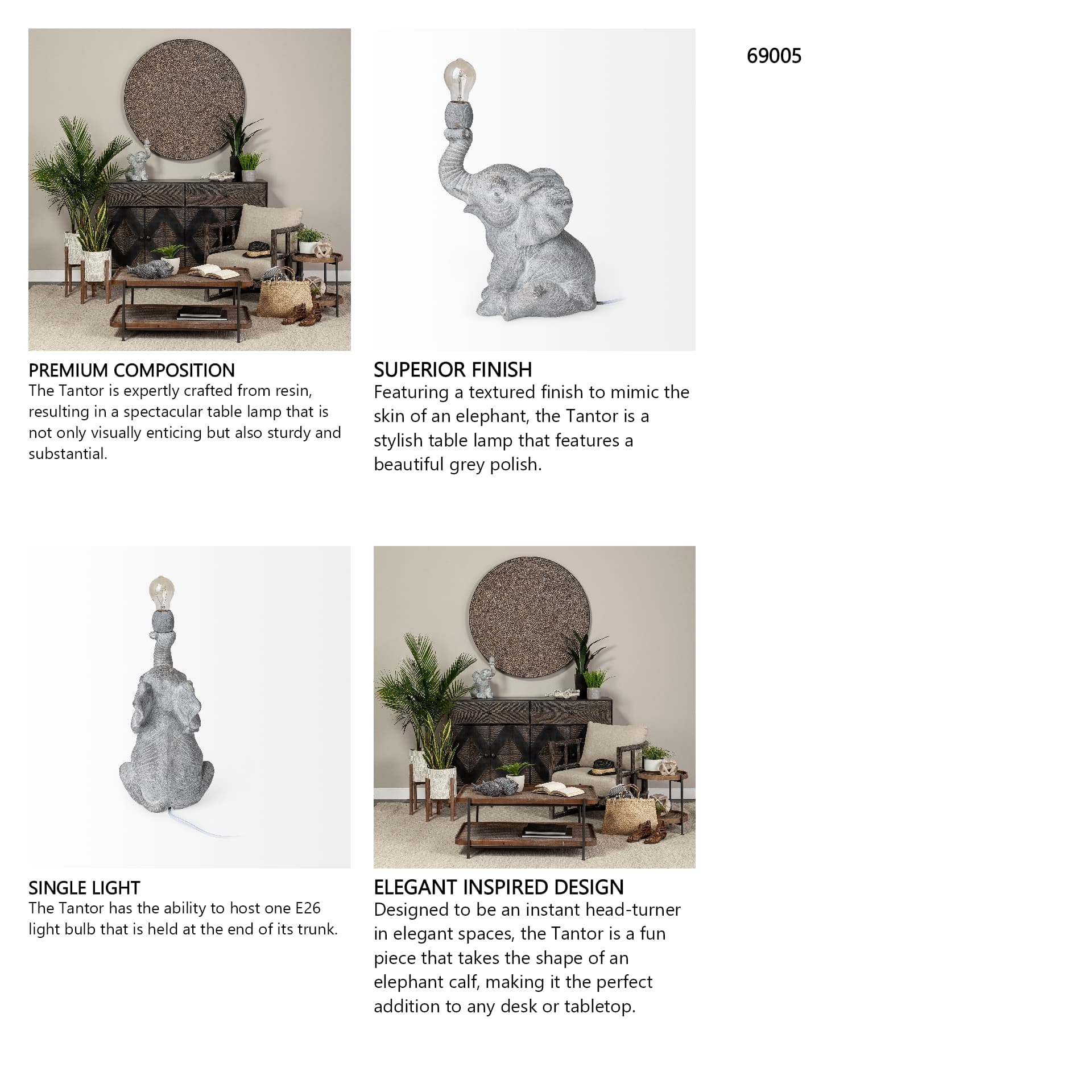 Tantor (15.9"H) Gray Resin Elephant Calf Table Lamp — in a styled room