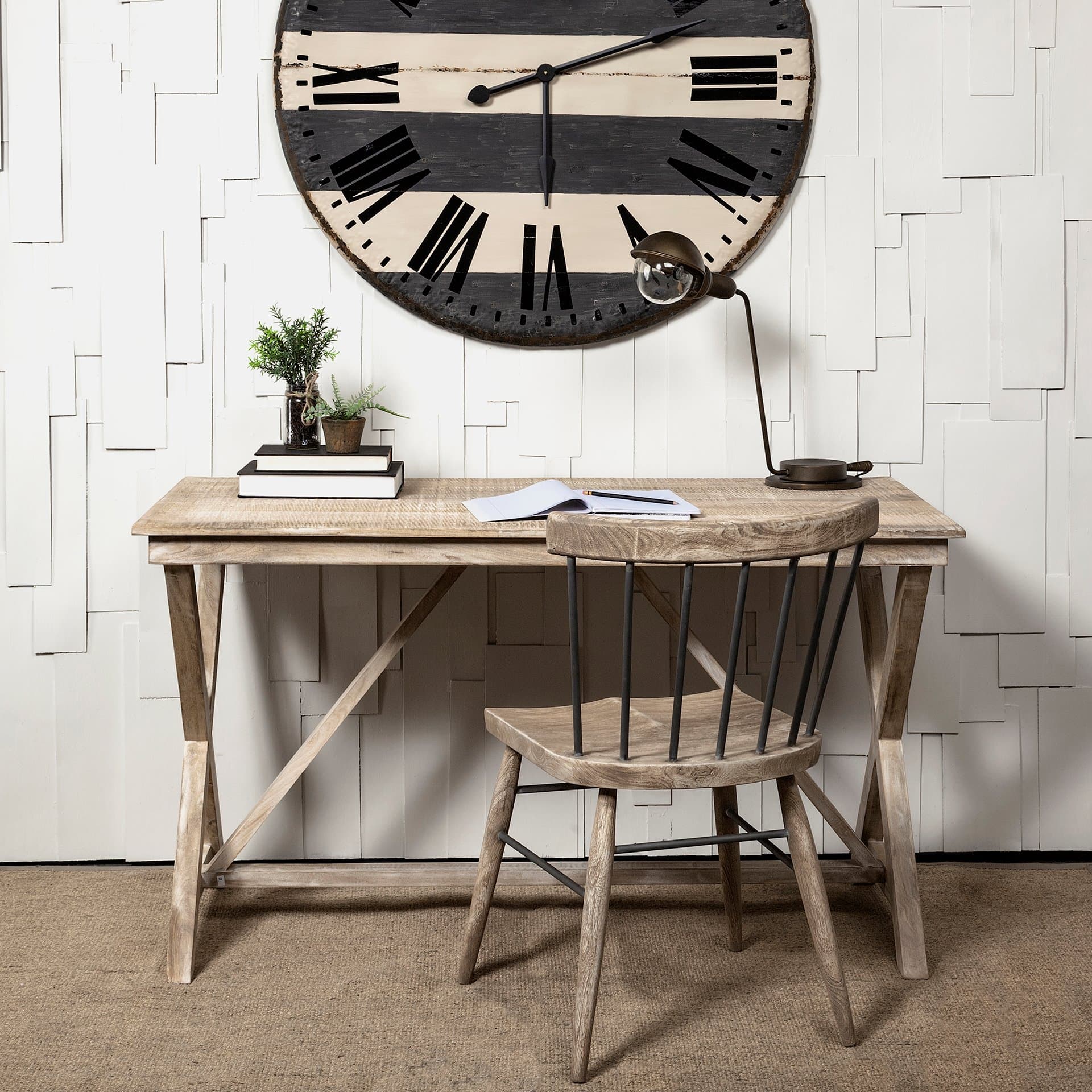 Tracy 54L x 28W Natural X Frame Wood Office Desk — in a styled room