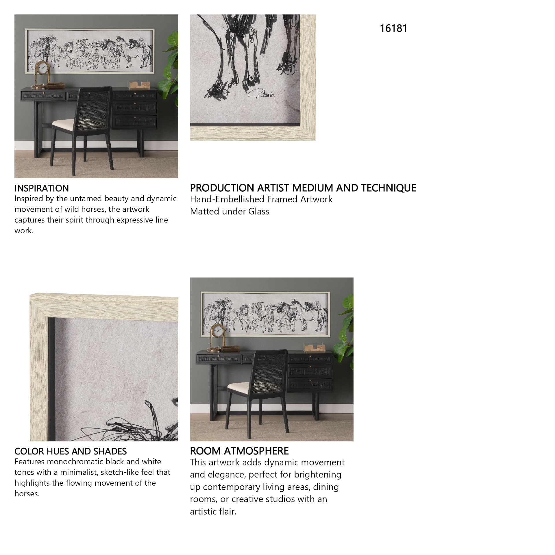 Pony Sketches II by Mercana Studio Hand-Embellished Framed Artwork Matted under Glass — in a styled room