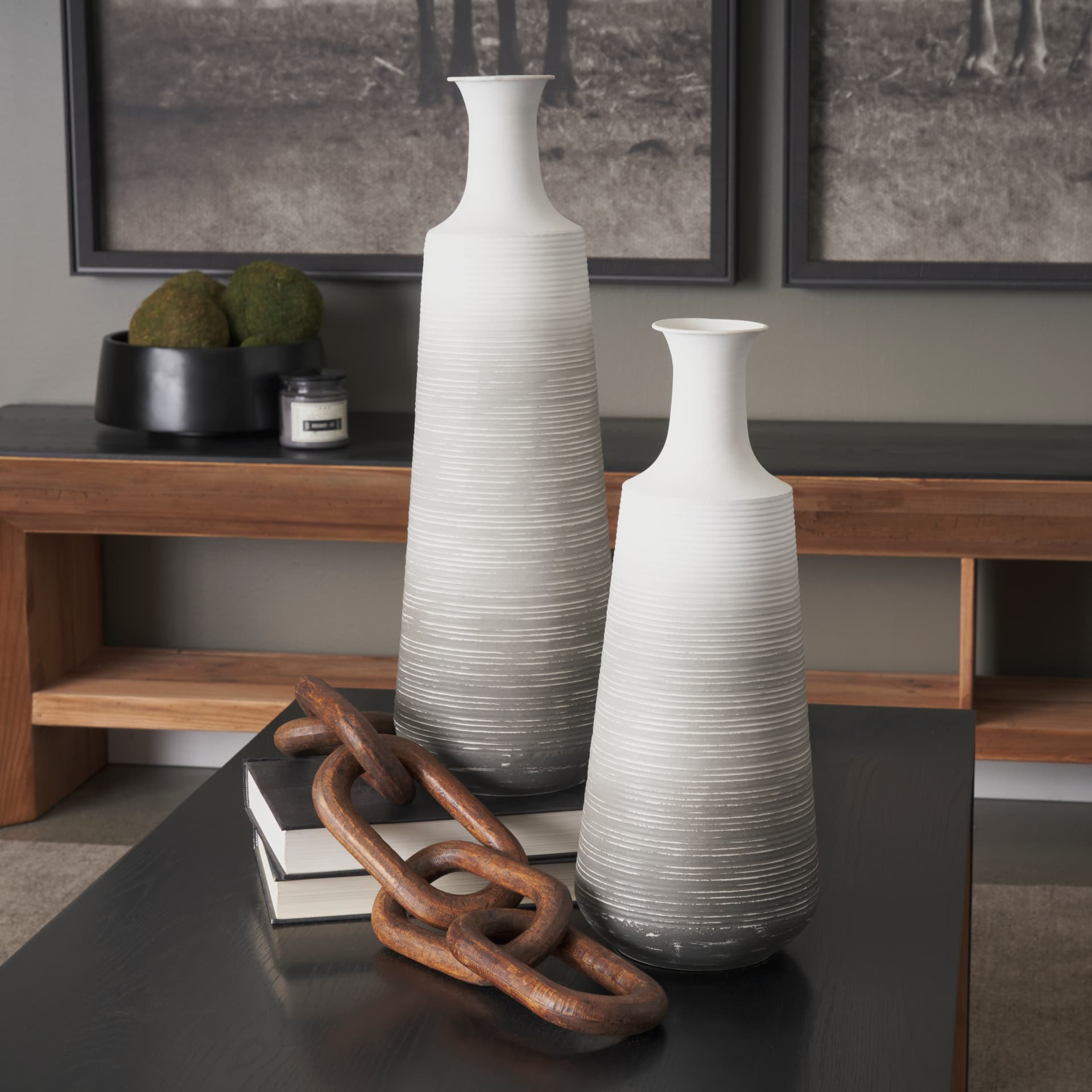 Toru Tall White w/ Grey Ombre Metal Vase — product photograph