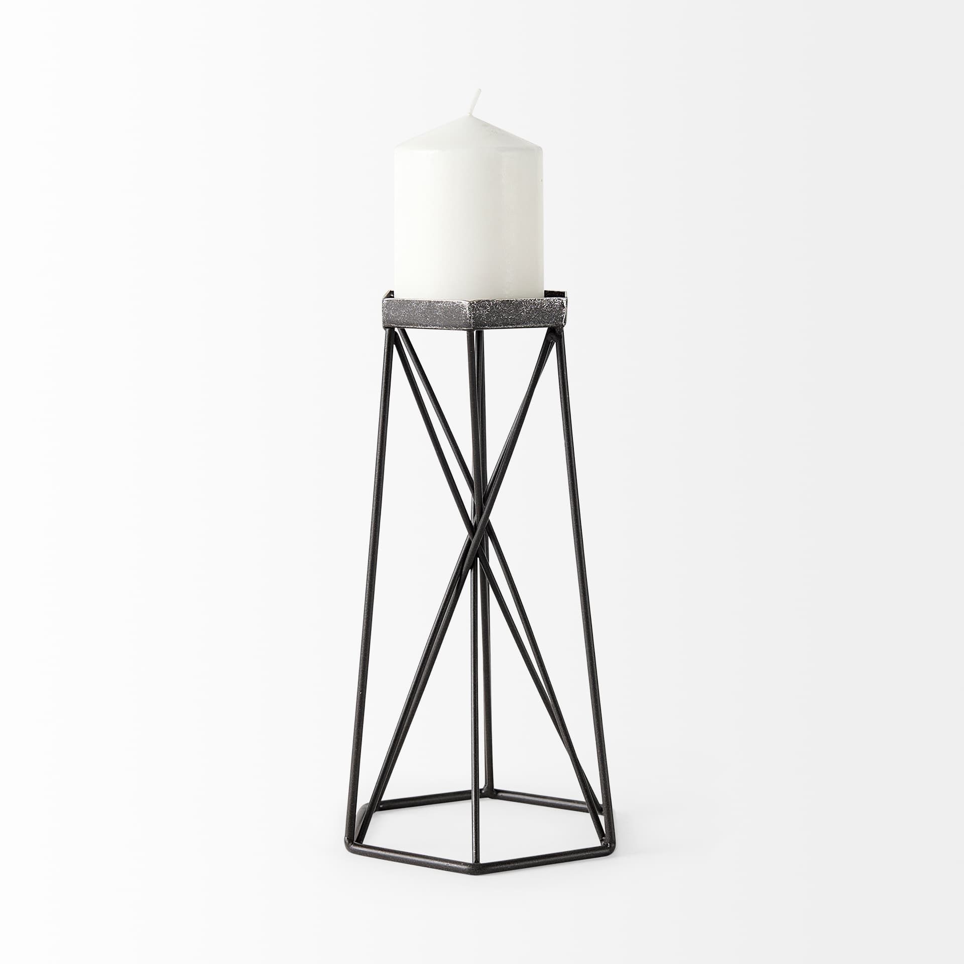 Sixx II Large Antiqued Metal Hexagonal Table Candle Holder — product photograph