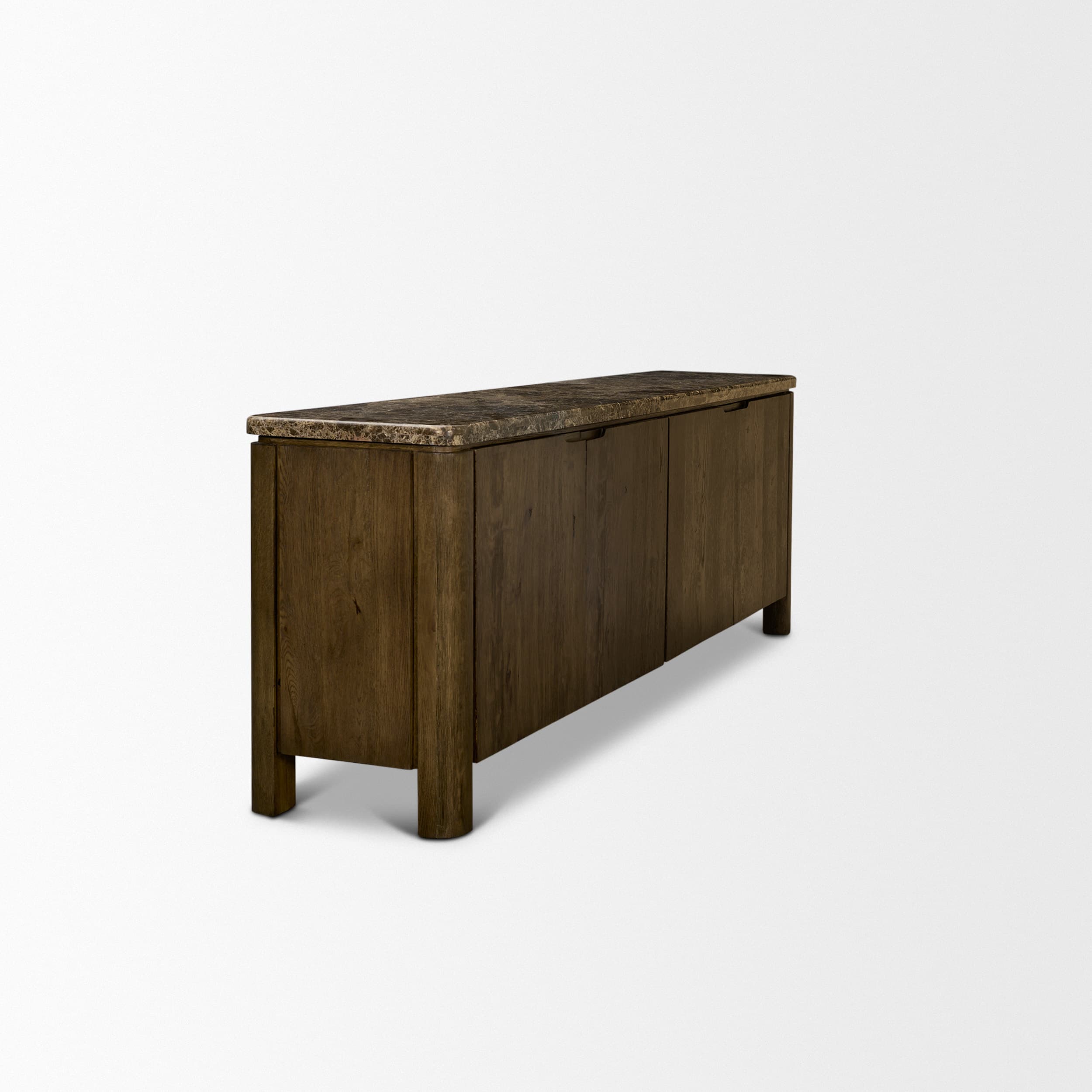 Kendrix Dark Brown Oak Wood Cappuccino Marble 4 Door Closed Sideboard — product photograph