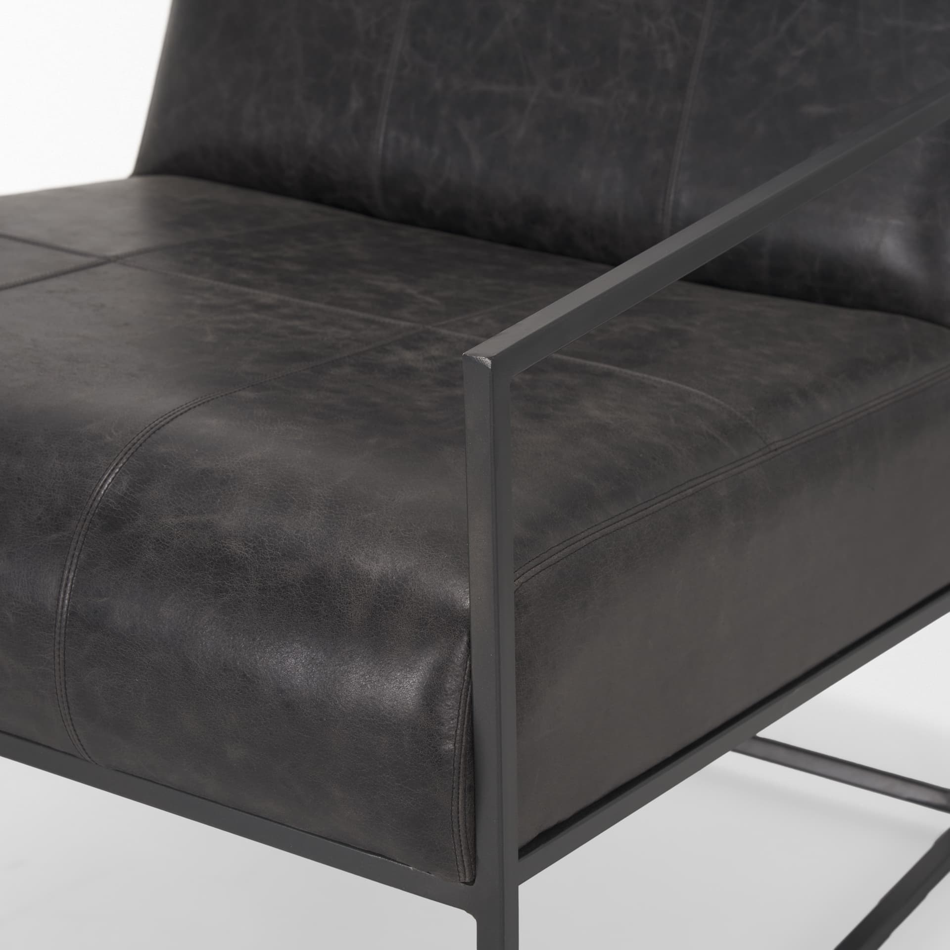 Stratton Gunmetal w/ Genuine Aged Black Leather Upholstered Accent Chair — product photograph