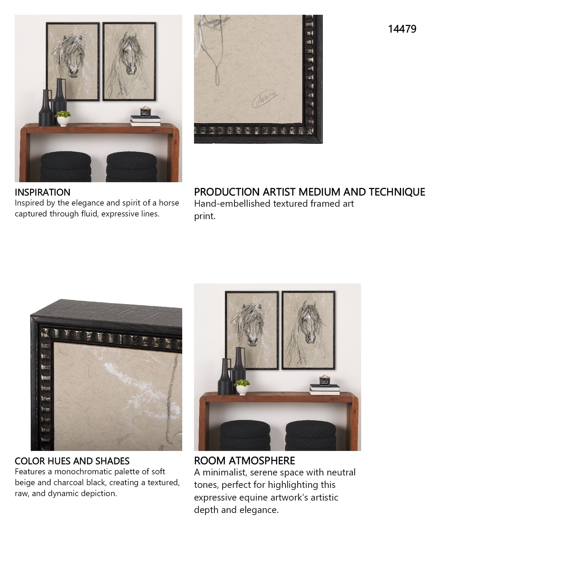 Sketch of Animal VII (Horse) by Mercana Studio a Hand Embellished Textured Framed Art Print — in a styled room