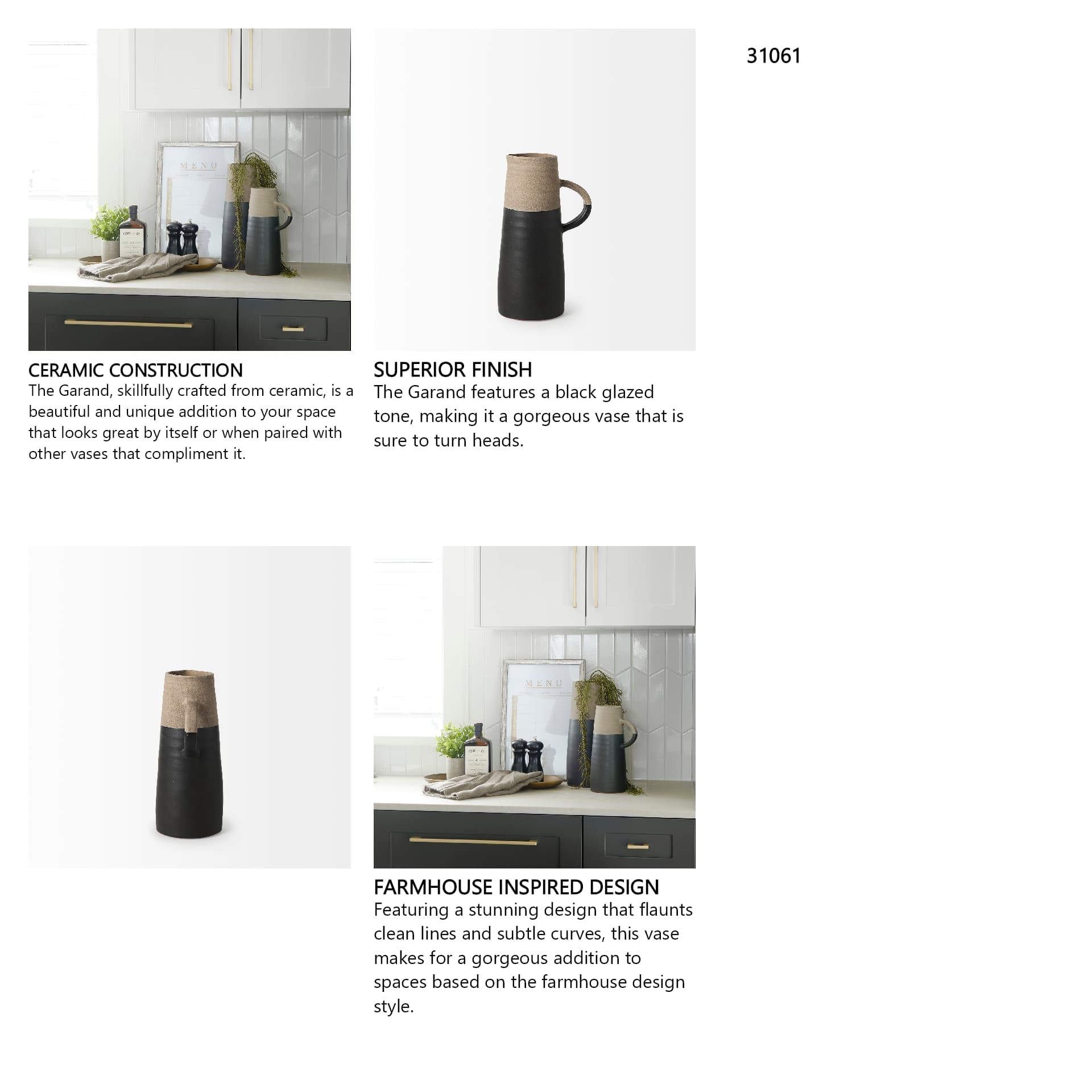Garand Small 13H Two-Toned Black/Natural Ceramic Jug — in a styled room