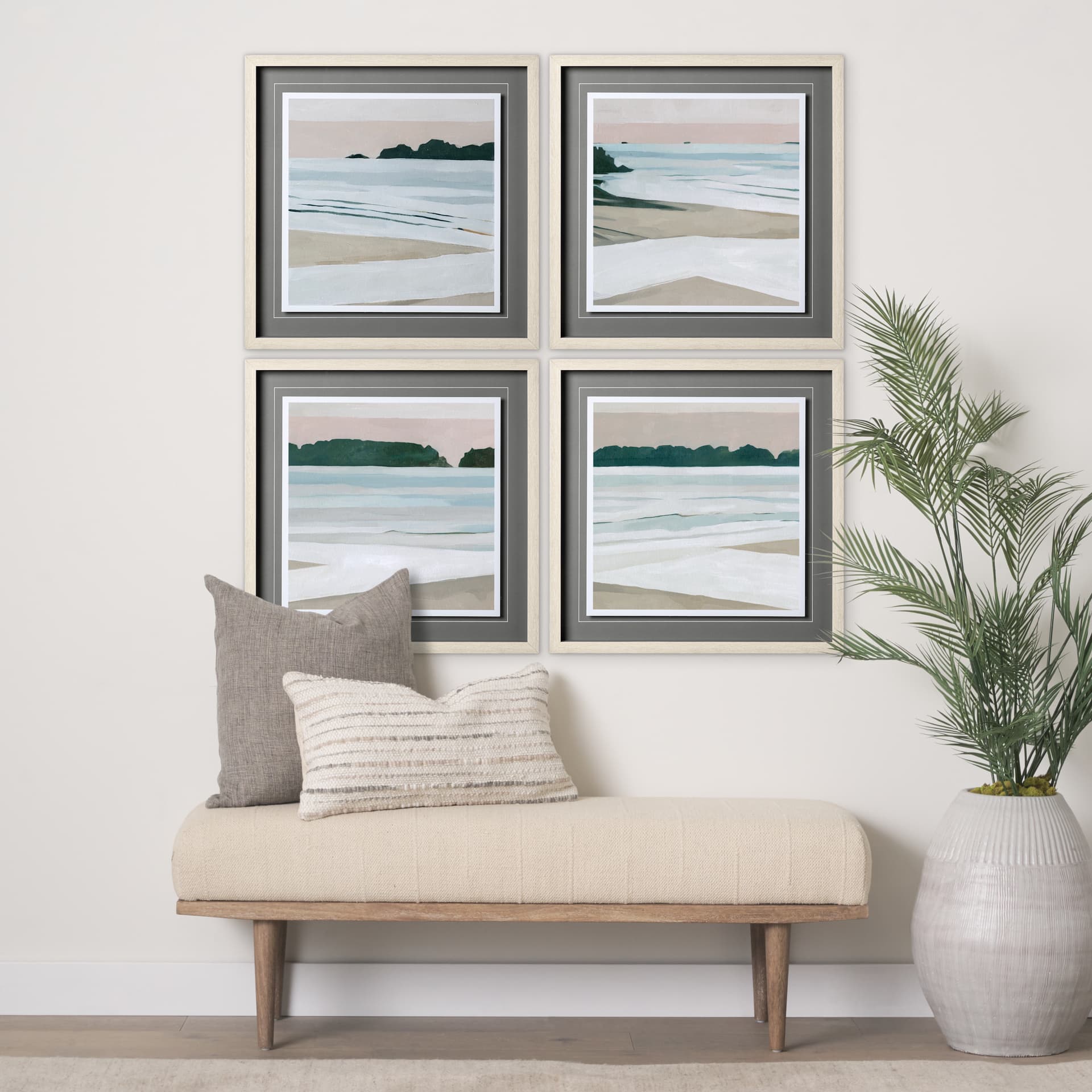 Coastal Lines III by Emma Scarvey a Hand Embellished Textured Framed Art Print Matted under Glass — in a styled room