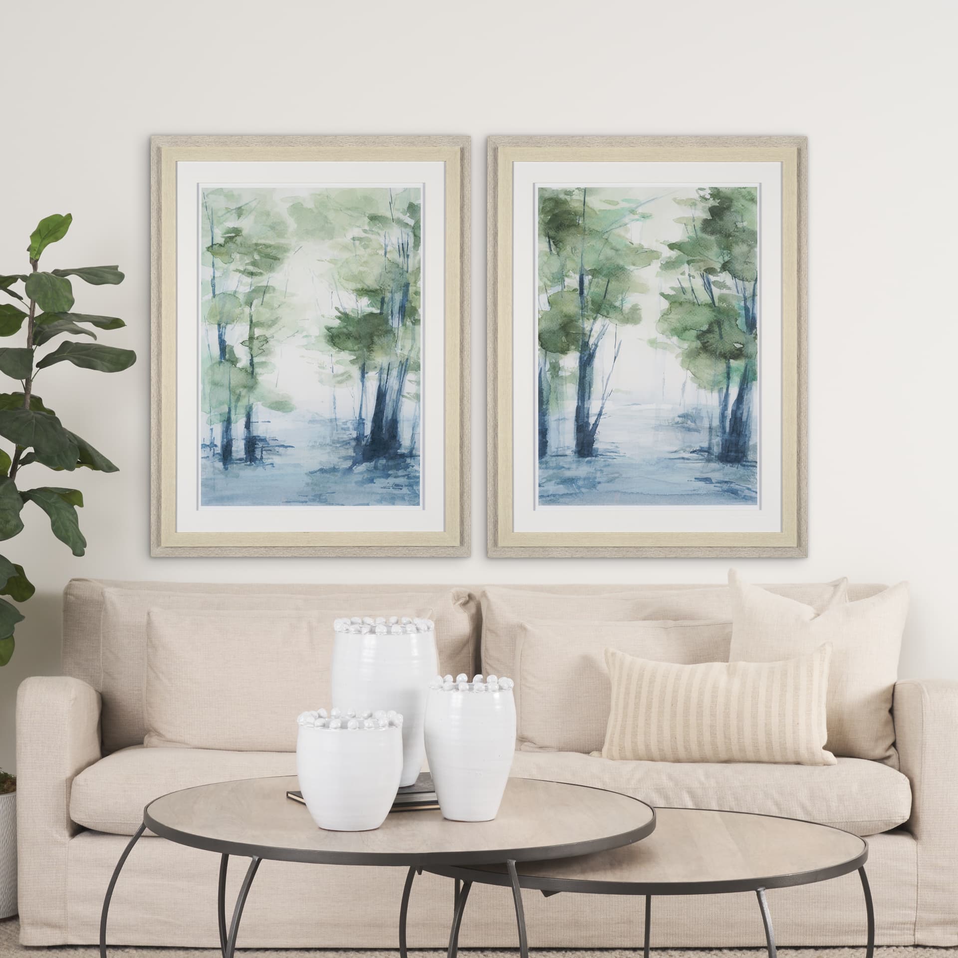 Forest Dew II by Mercana Studio a Hand Embellished Textured Framed Art Print Matted under Glass — in a styled room