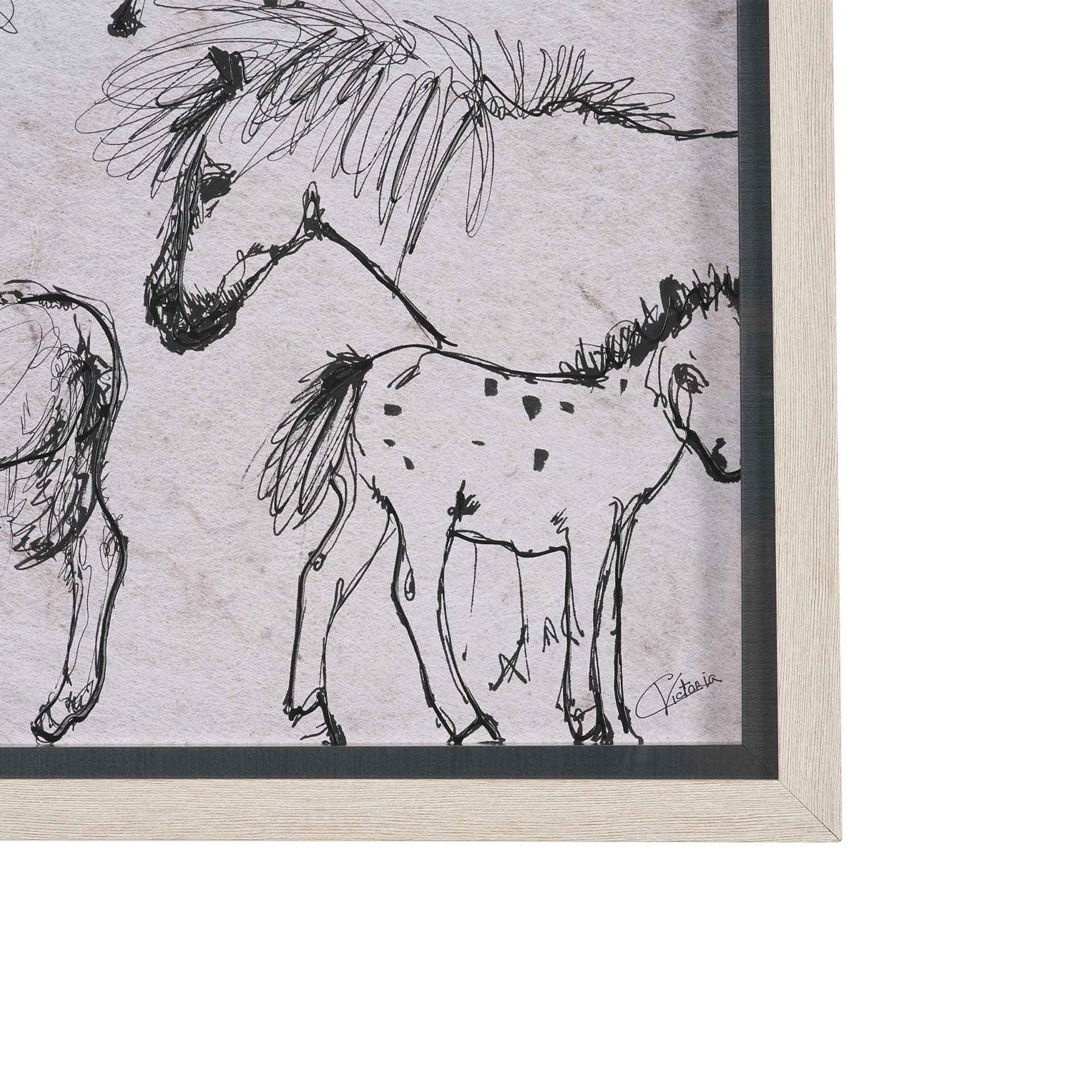 Pony Sketches I by Mercana Studio Hand-Embellished Framed Artwork Matted under Glass — product photograph