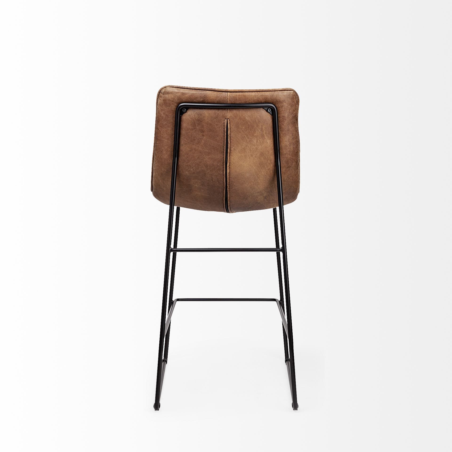 Meritt Low Back 37.8in Seat Counter Stool | Brown Leather w/ Metal — product photograph