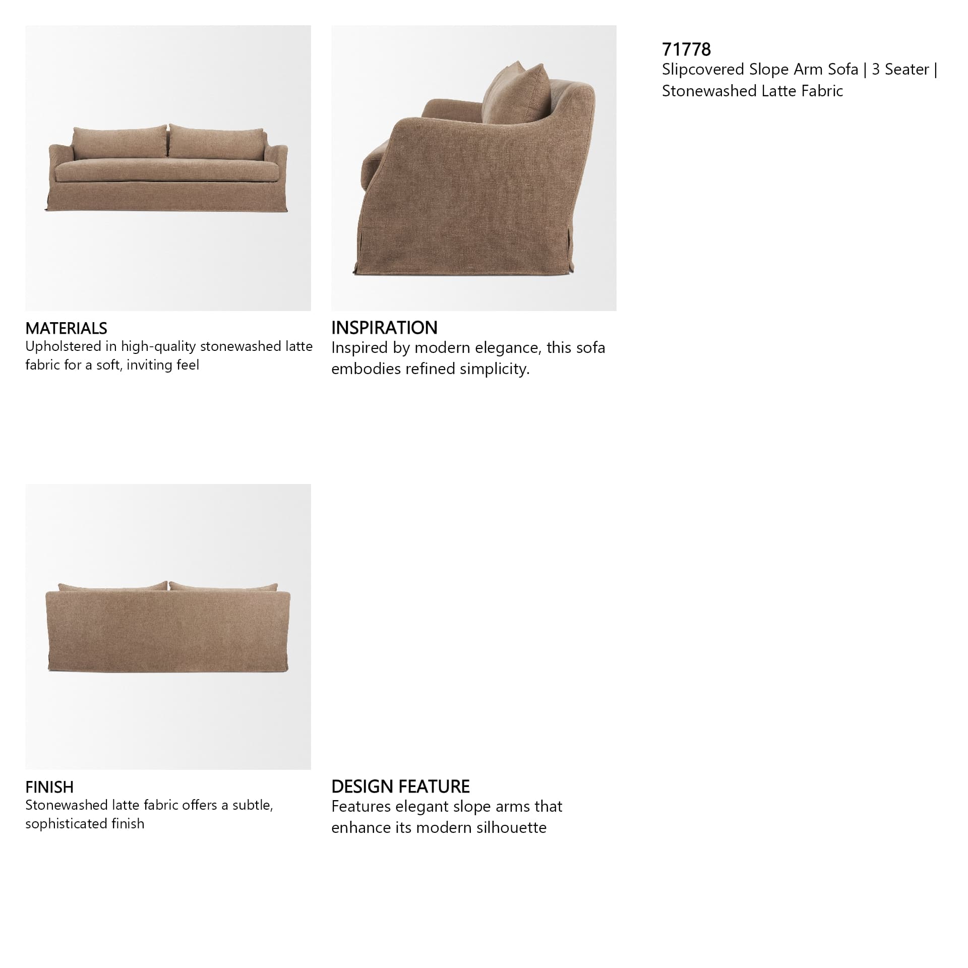 Ellington Slipcovered Slope Arm Sofa | 3 Seater | Stonewashed Latte Fabric — in a styled room