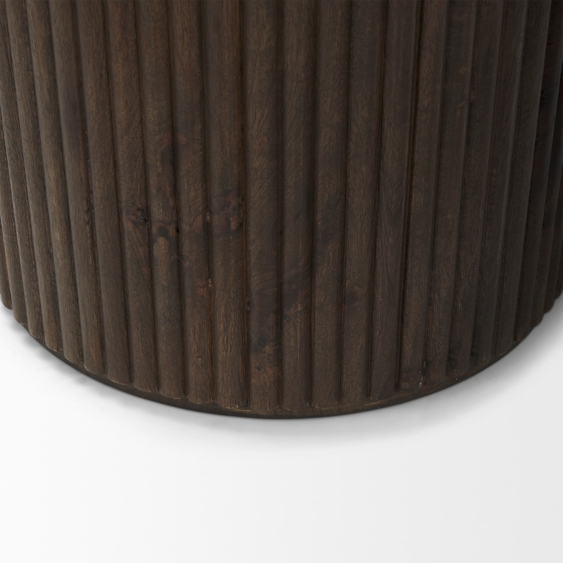 Terra 18L x 18W x 22H Dark Brown Wood Fluted Round Side Table — product photograph