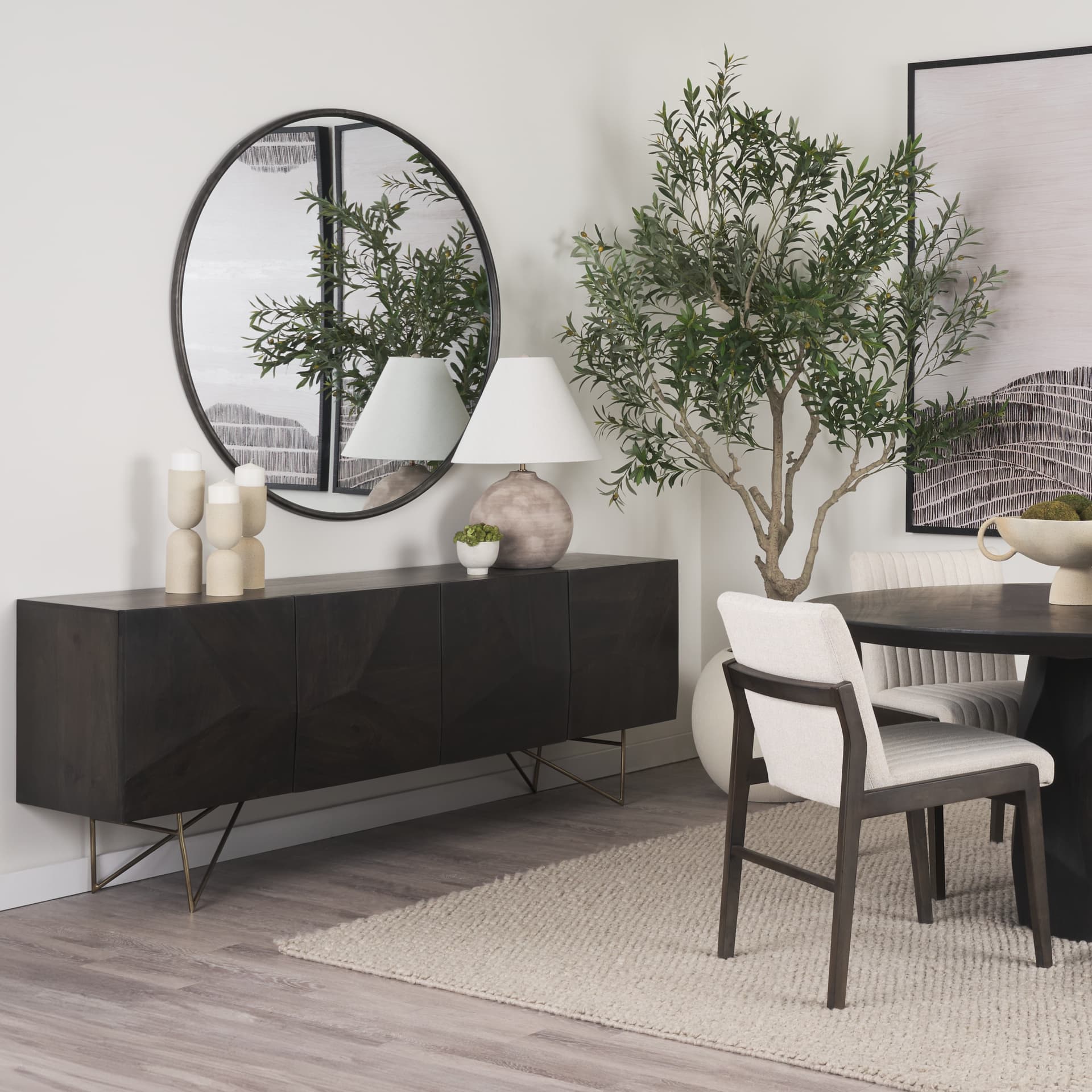 Darwin 80x17.5 Brown Solid Wood Gold Metal Base 4 Cabinet Door Sideboard — product photograph