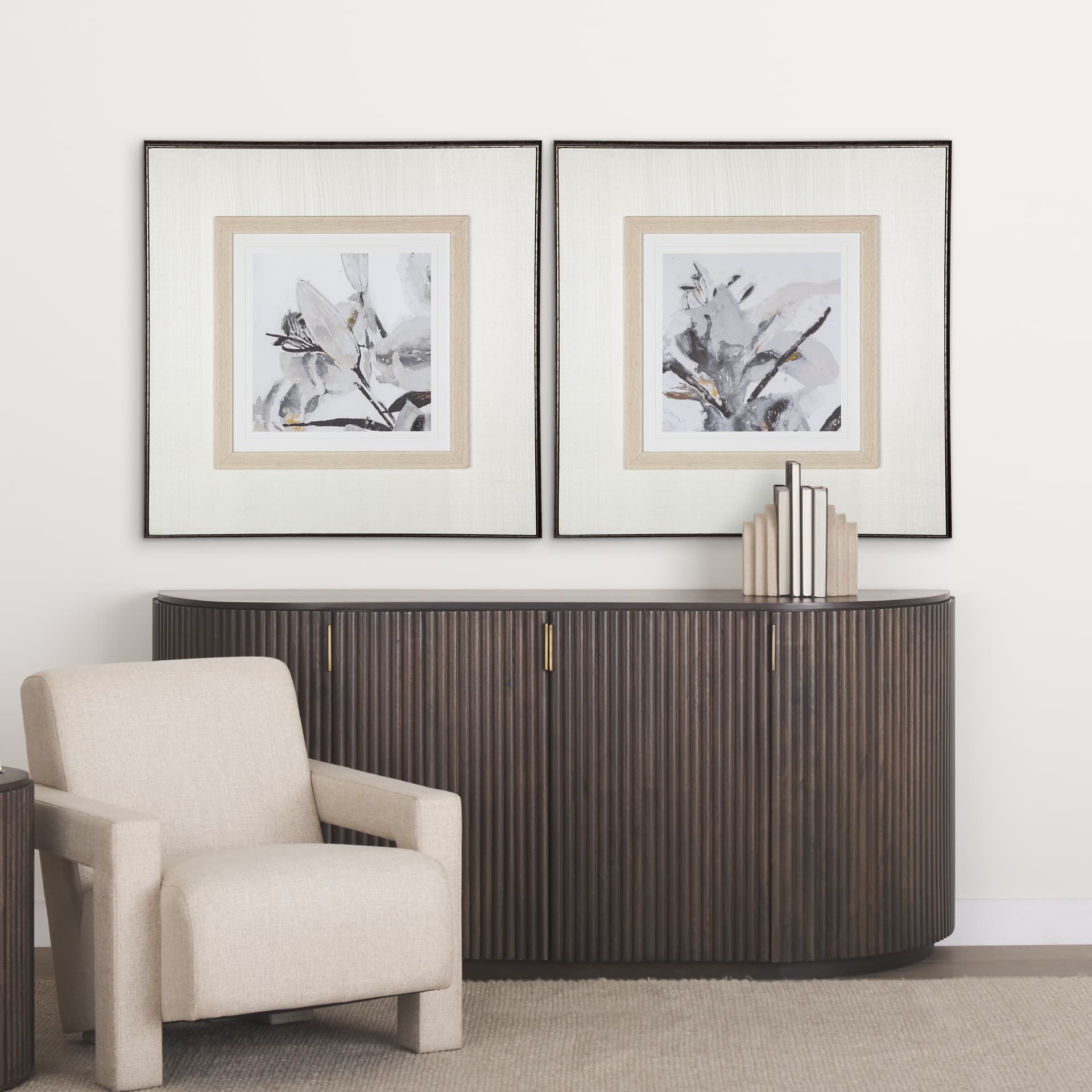 Blooming Opalescent II by Mercana Studio Hand Embellished Framed Art Print Matted under Glass — in a styled room