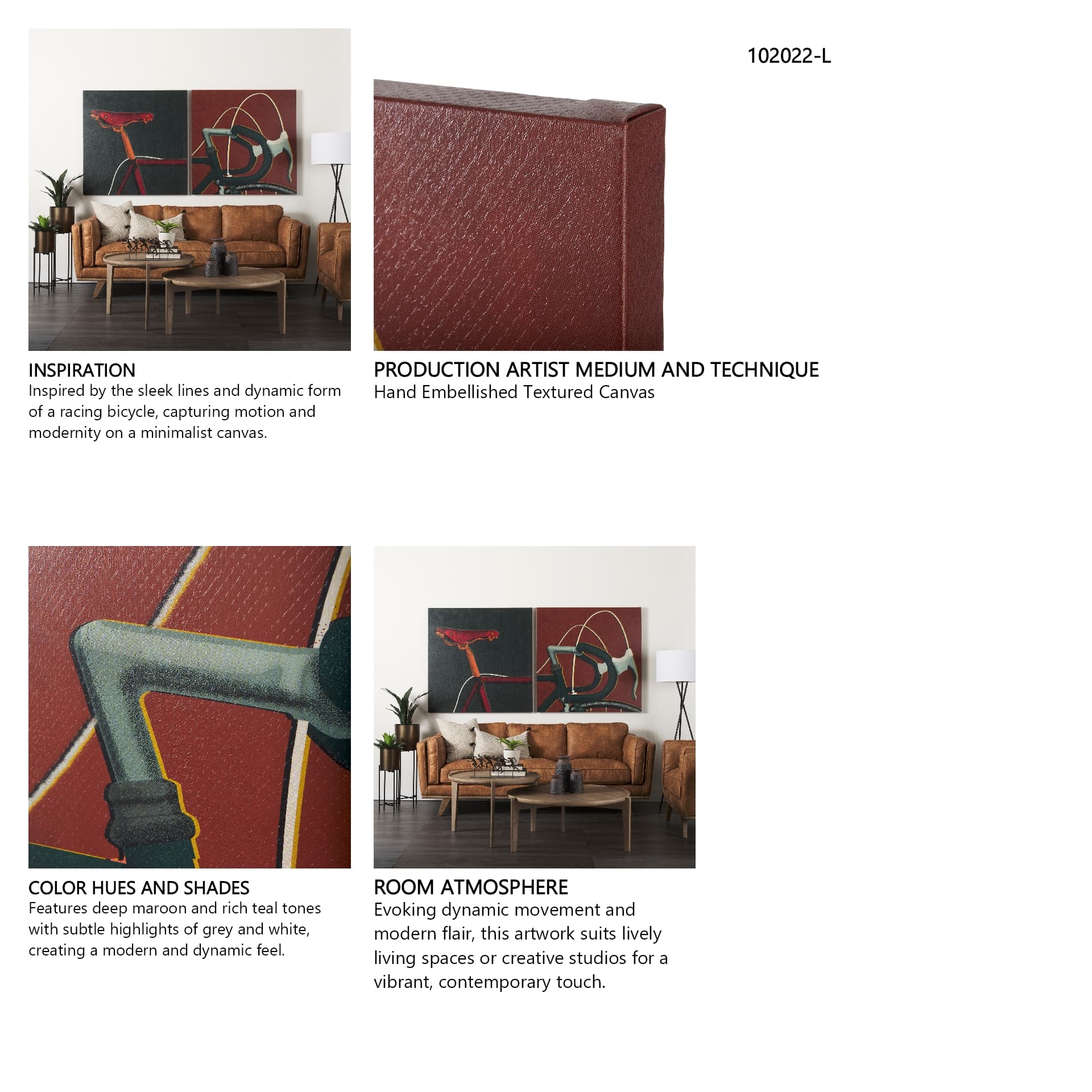 Bike Handle Orange by Alarm a Hand Embellished Textured Canvas — in a styled room