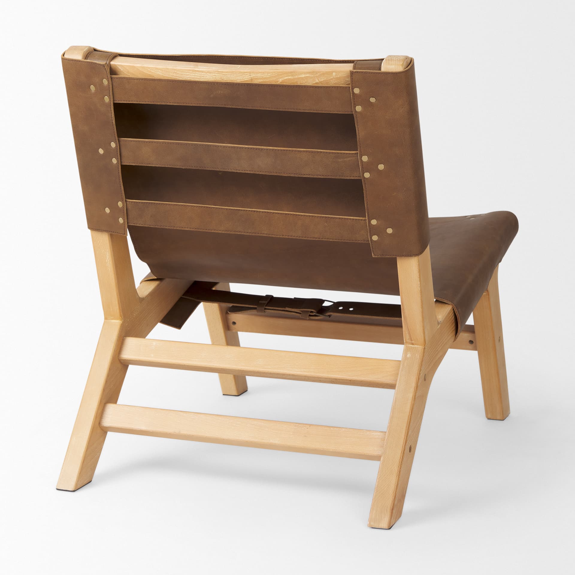 Elodie 24.4L x 33.9W x 30.7H Brown Leather W/Natural Beech Wood Frame Accent Chair — product photograph