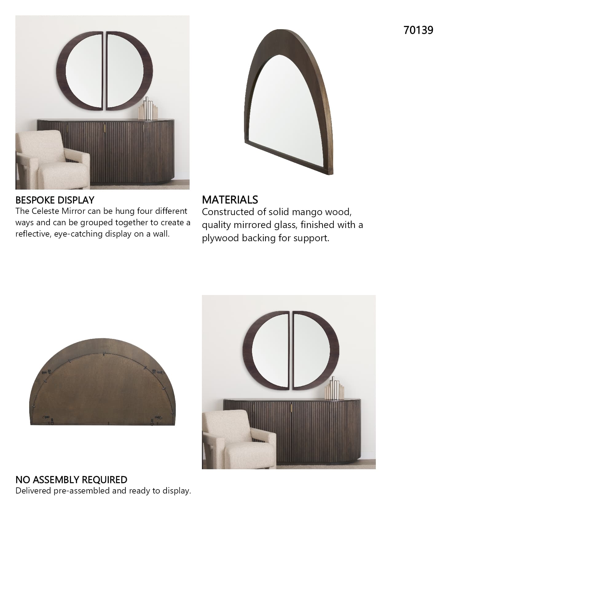 Celeste Dark Brown Wood Large Mirror — in a styled room