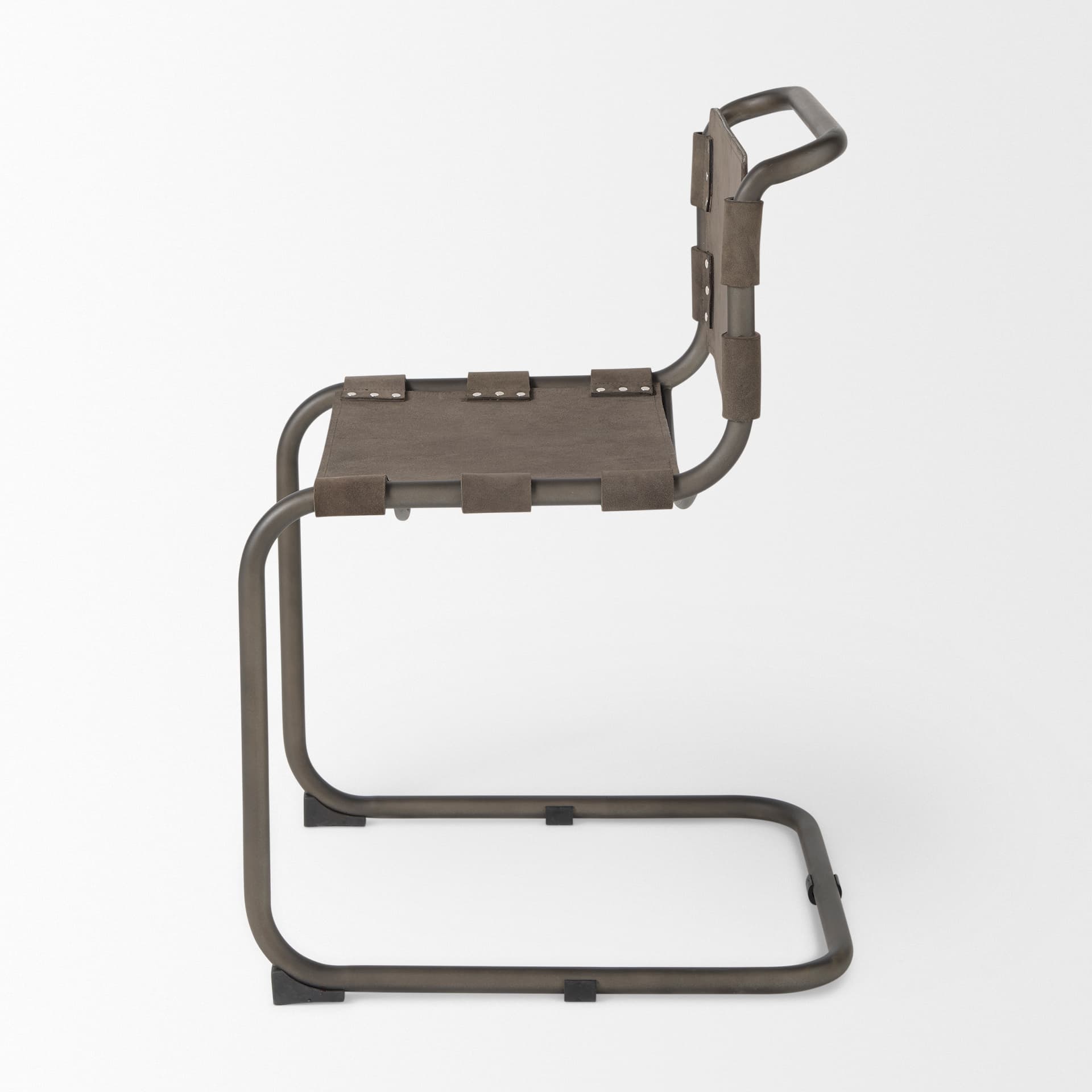 Berbick Open Back Dining Side Chair | Gray Suede w/ Iron — product photograph