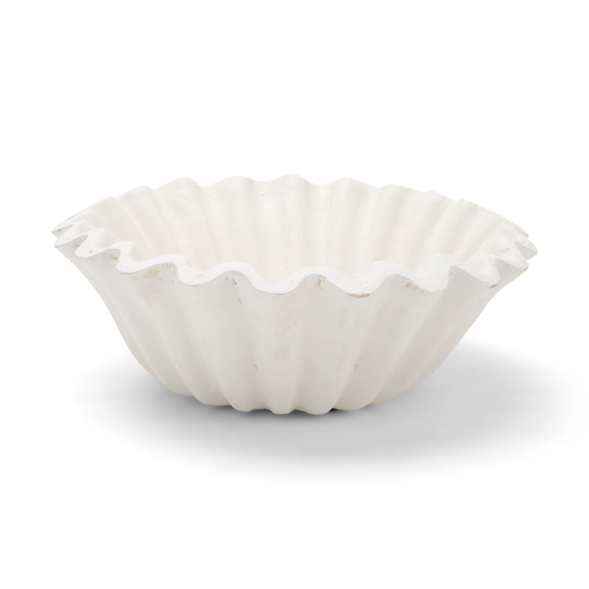 Camelia Small Fluted White Paper Mache Round Centerpiece Bowl — product photograph