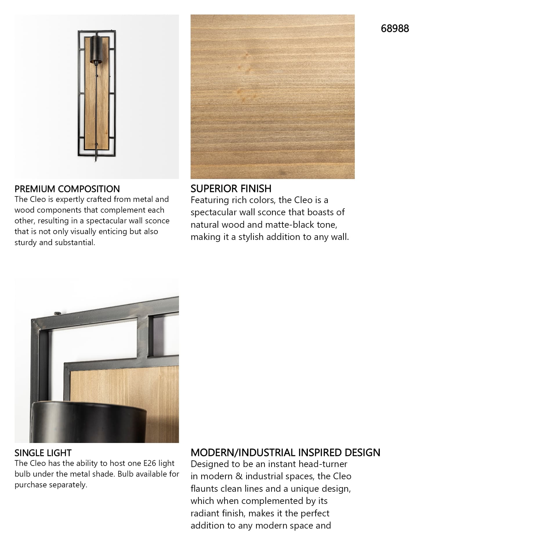 Cleo 16.9x57.1 Black Metal and Wood Rectangular Wall Sconce — in a styled room