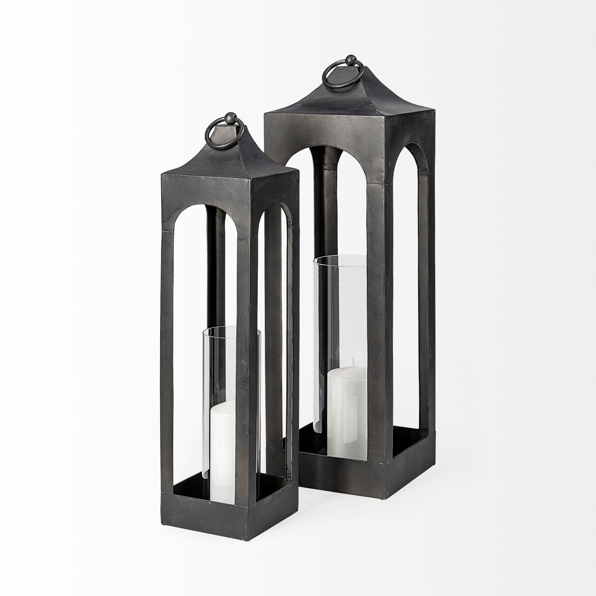 Ina Tall Charcoal Metal Candle Holder Lantern — product photograph