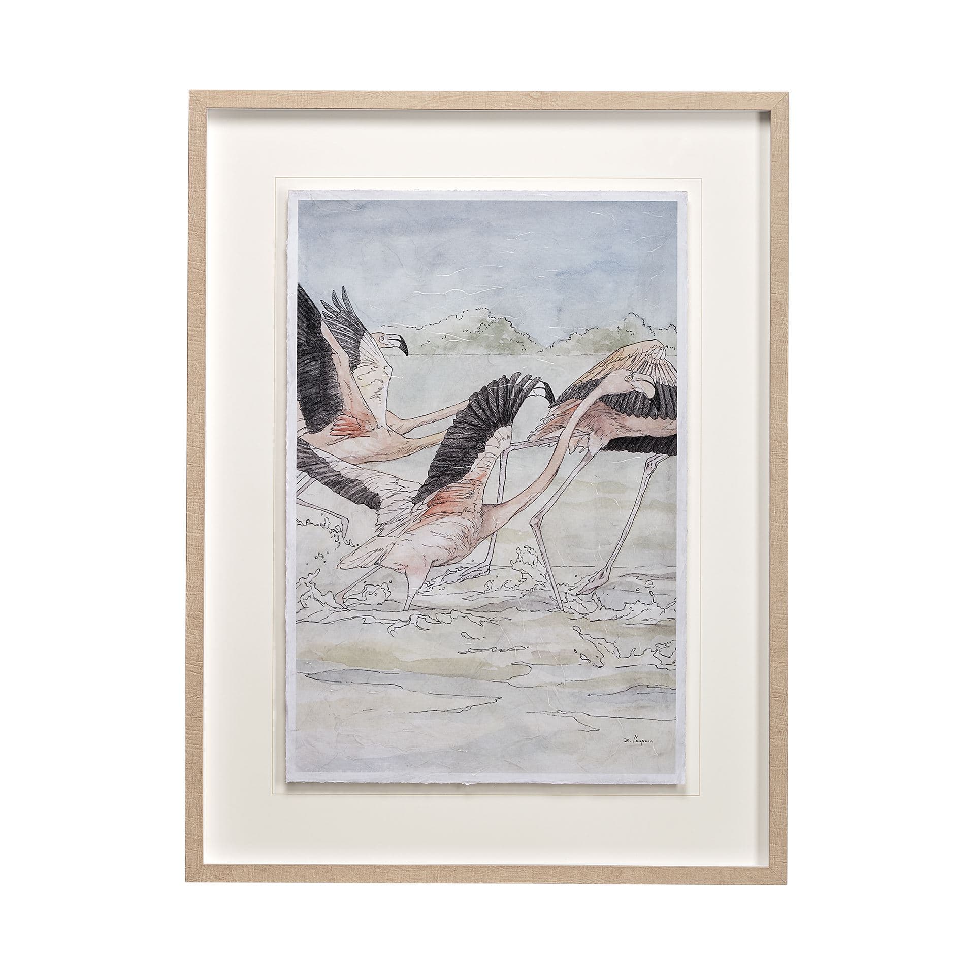 Flamingo I by Mercana Studio a Hand Embellished Textured Framed Art Print Matted under Glass — product photograph