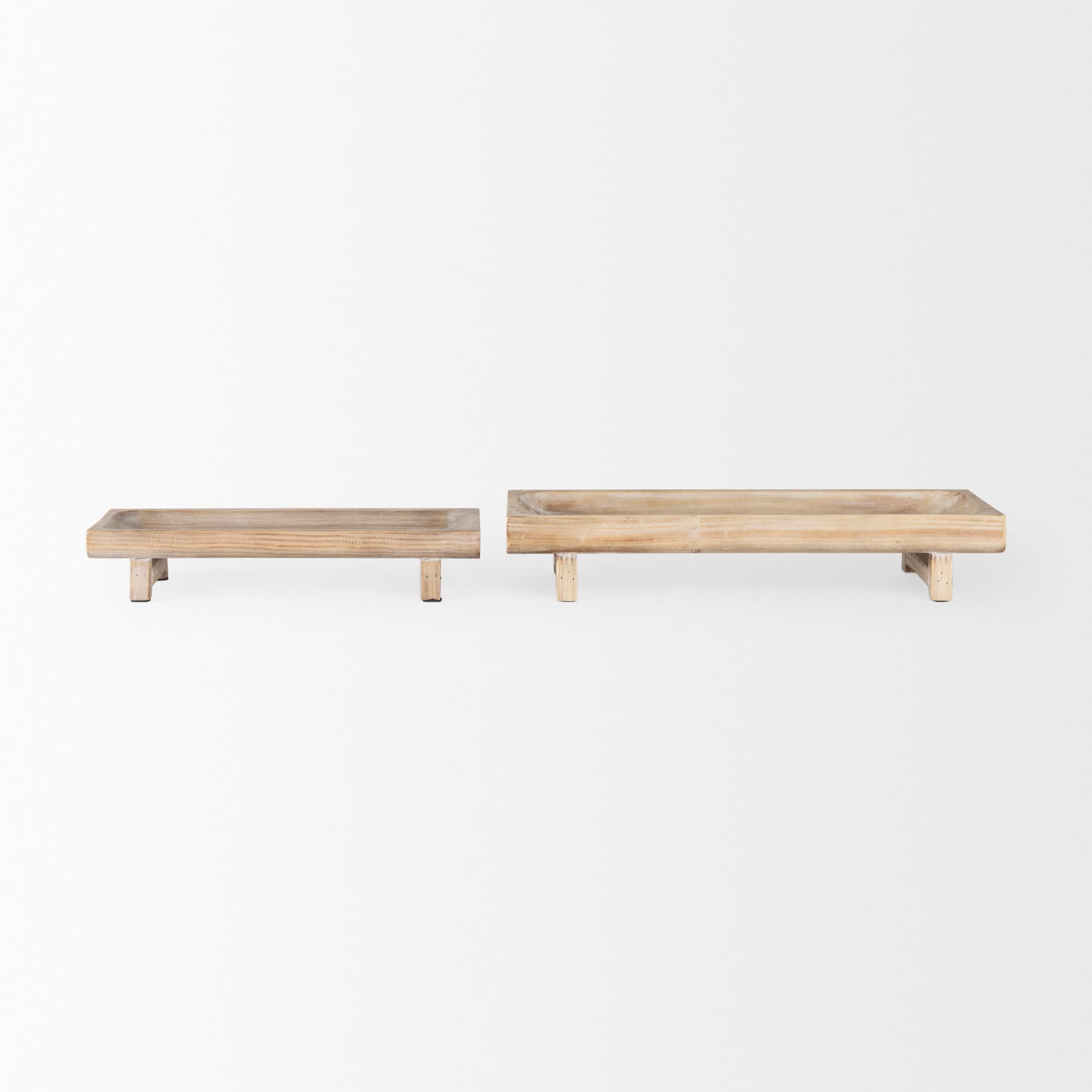 Carver Set of 2 Rectangular White Washed Wood Trays — product photograph