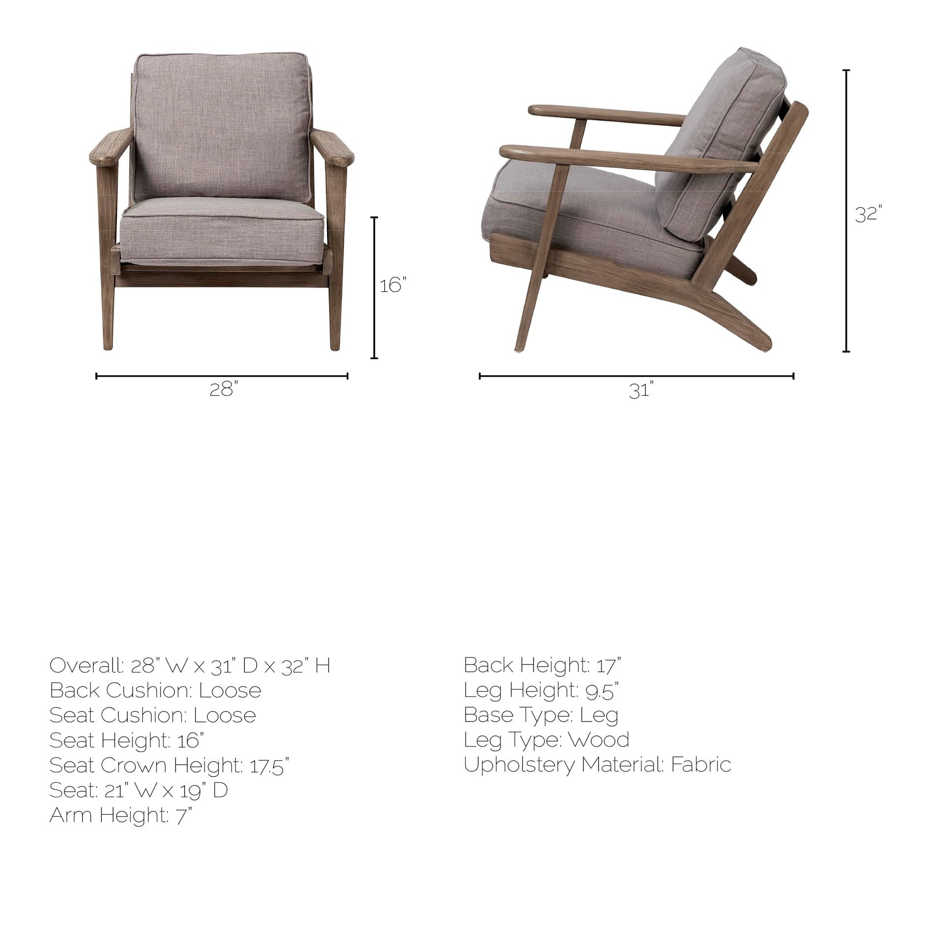 Olympus II Flint Gray Fabric Covered Wooden Frame Accent Chair — product photograph