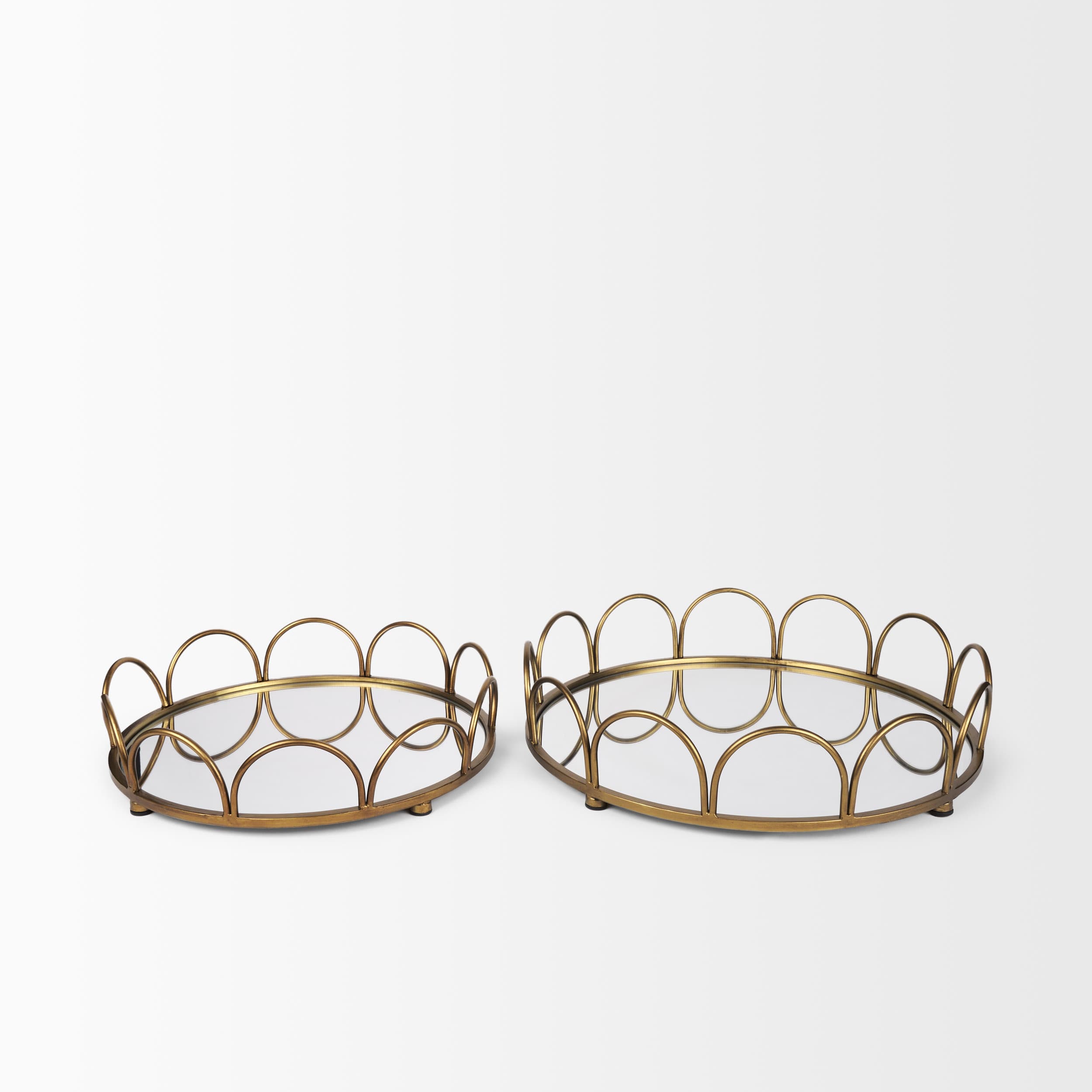 Lenore Round Metal/Mirror Tray Gold (Set of 2) — product photograph