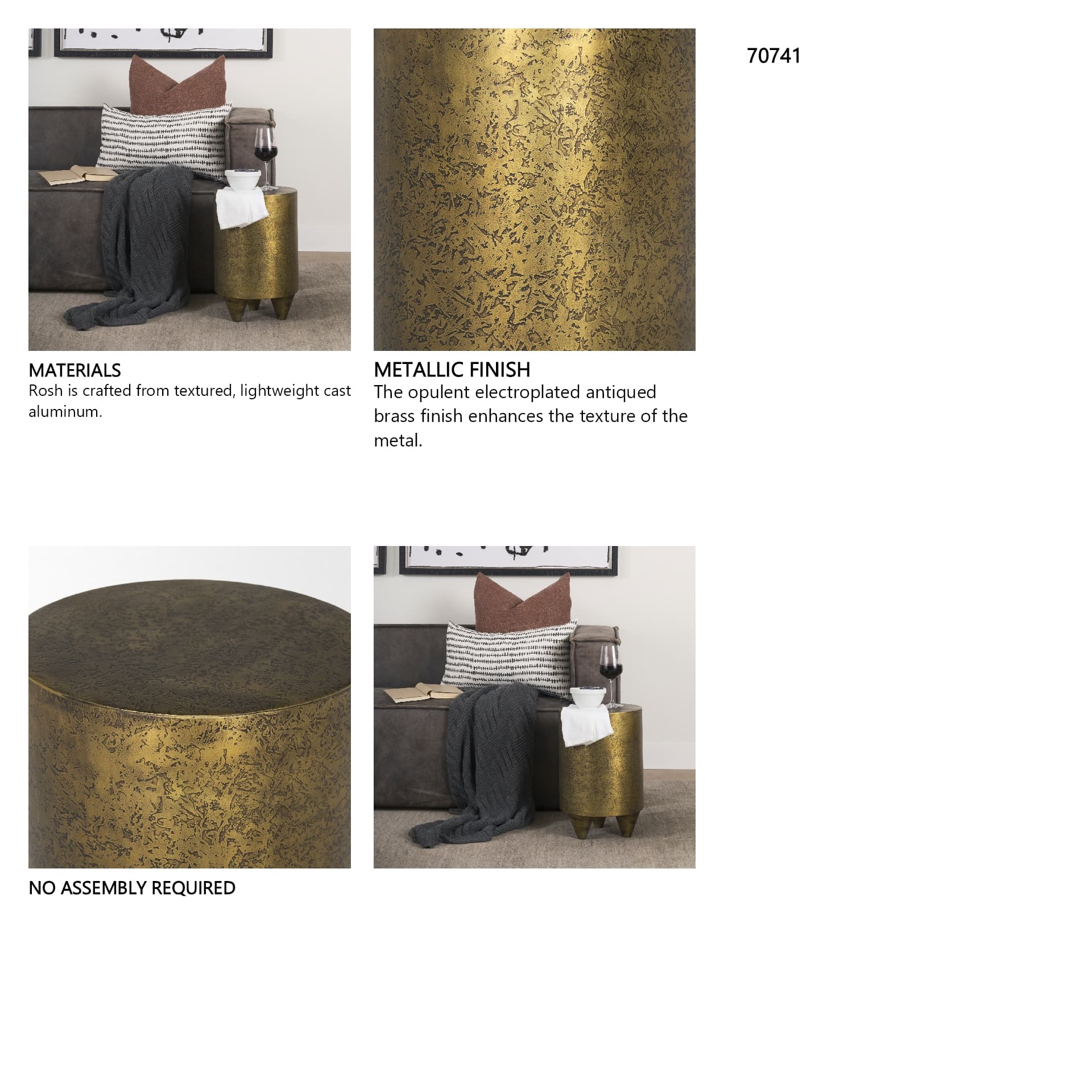 Rosh Textured Gold Metal w/ Acid Wash Accent Table — product photograph