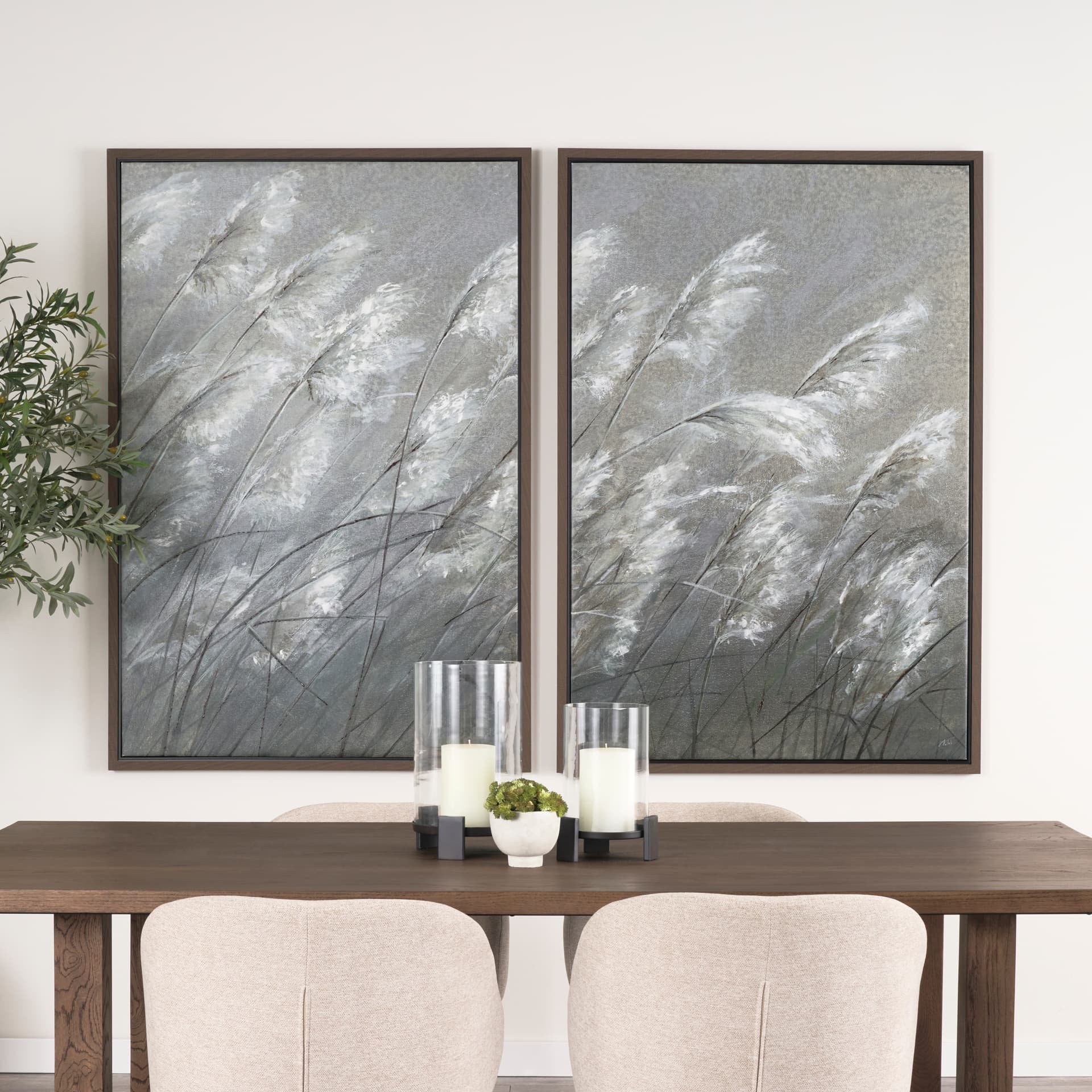 Pampas Grass Breeze II by Mercana Studio a Hand Embellished Textured Framed Canvas — in a styled room