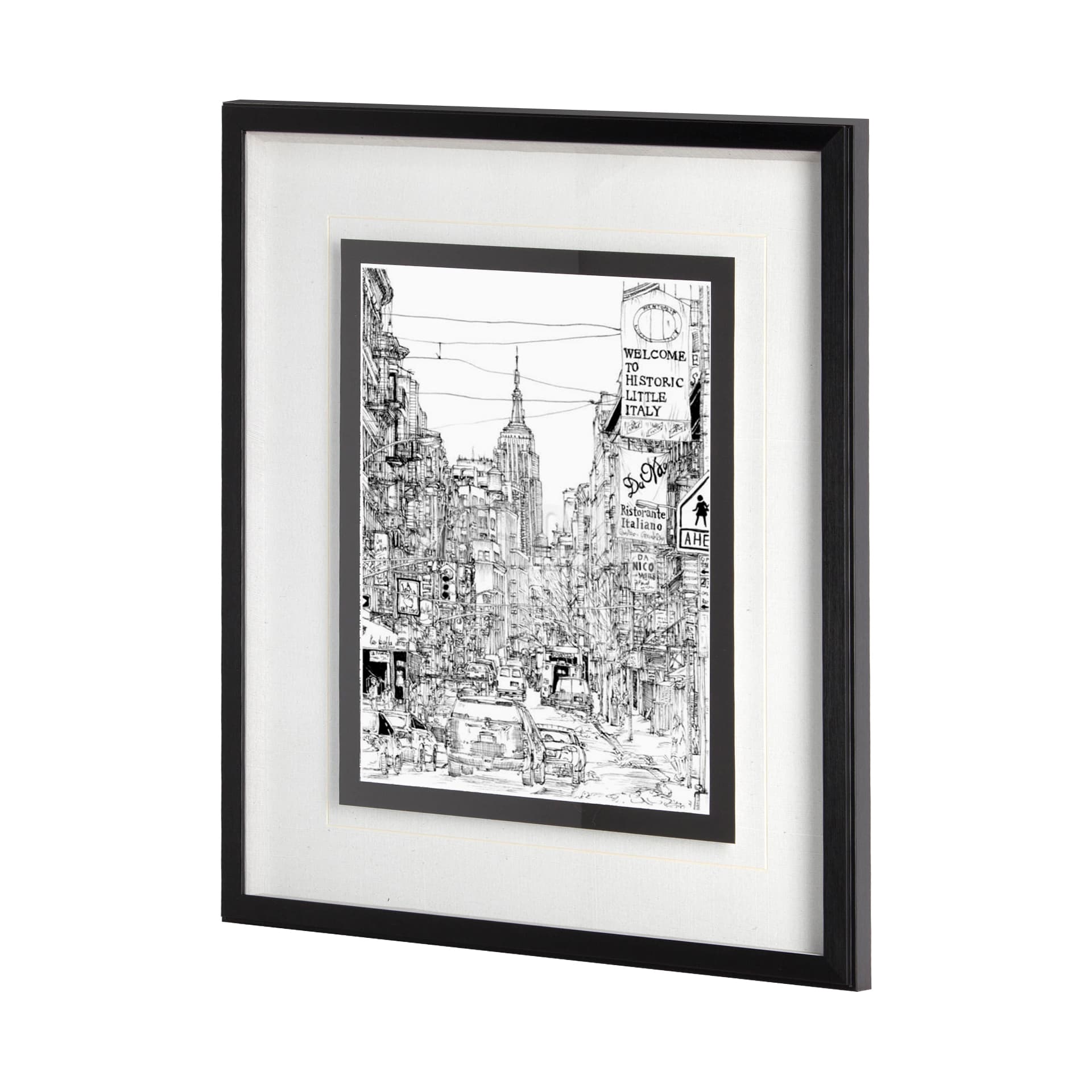 B&W City Scene II by Melissa Wang a Hand Embellished Textured Framed Art Print Matted under Glass — product photograph