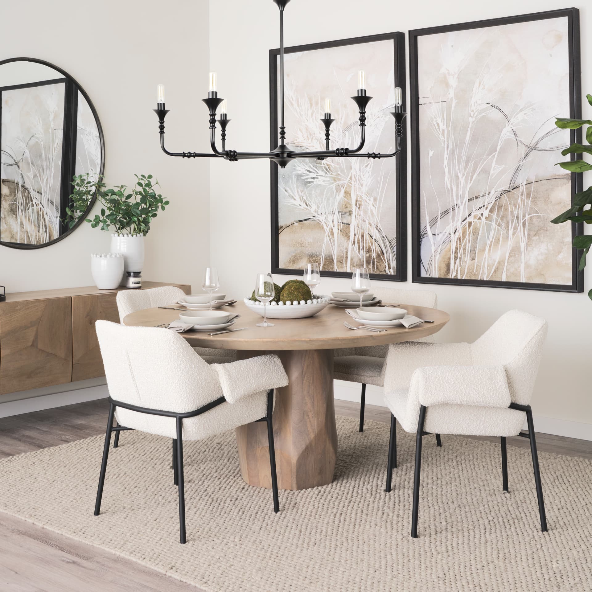 Brently Curved Back Dining Arm Chair | Cream Boucle w/ Metal — product photograph
