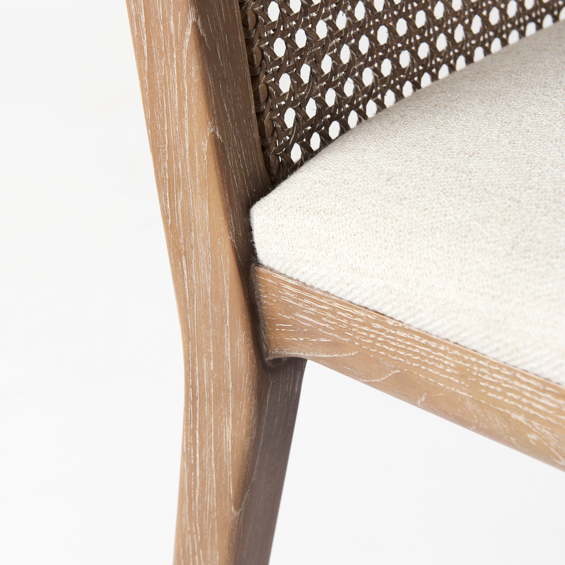 Clara Cane Back Dining Side Chair | Cream Fabric w/ Brown Wood — product photograph