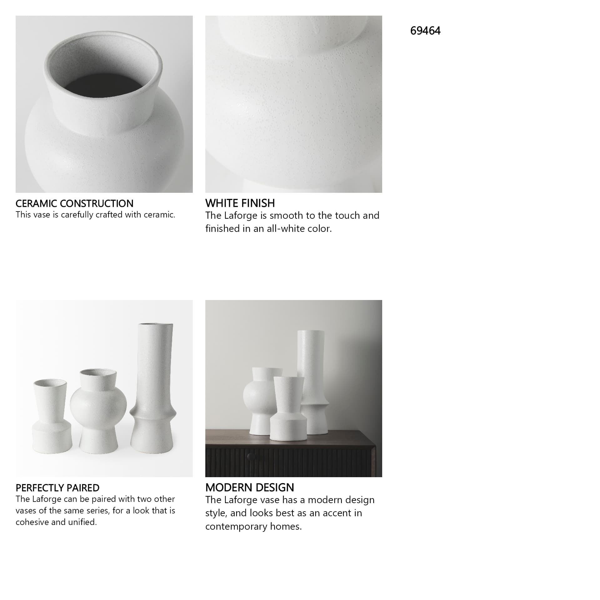 Laforge 10.8H Medium White Ceramic Vase — in a styled room