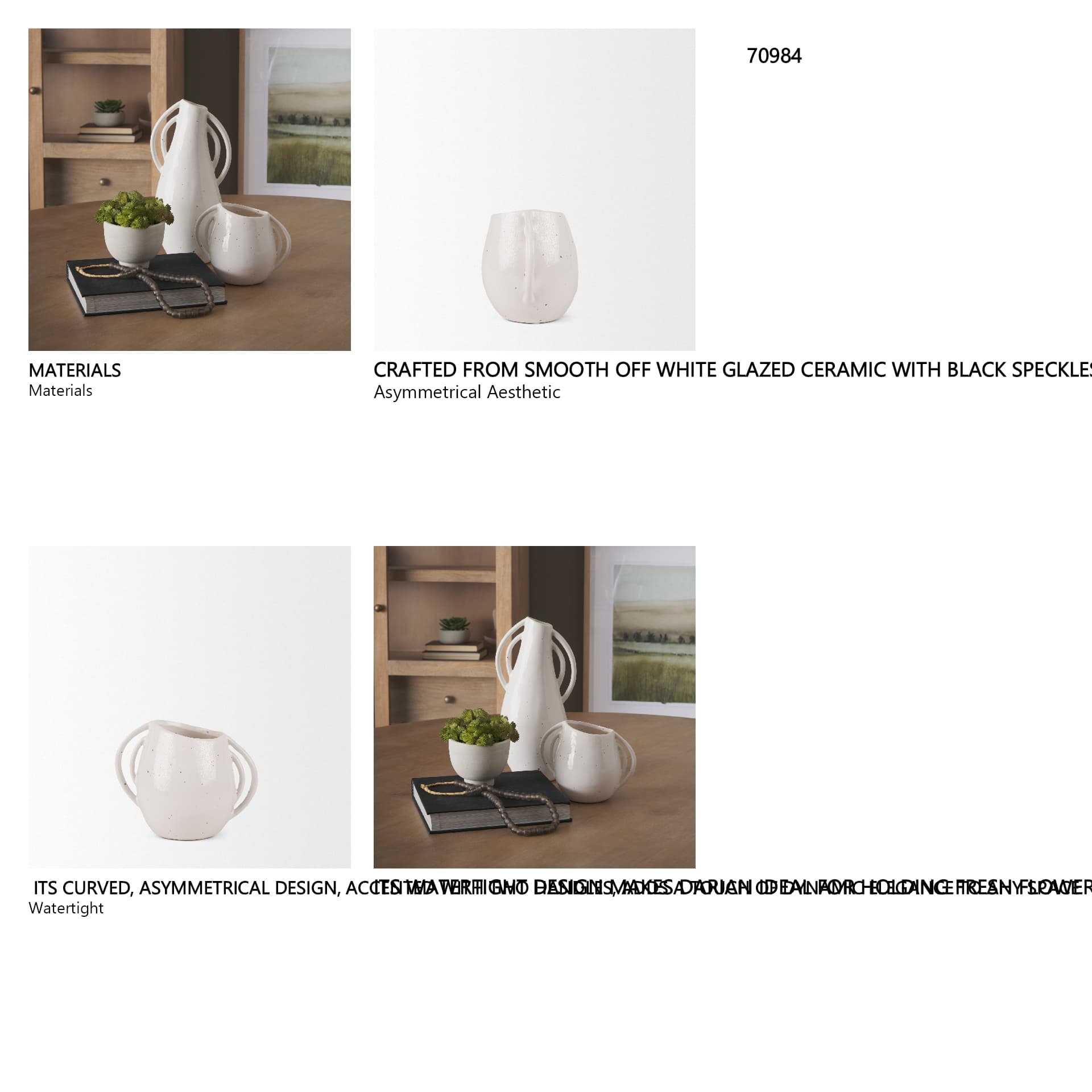 Urvi Short Off White Speckled Asymmetrical Ceramic Vase — in a styled room