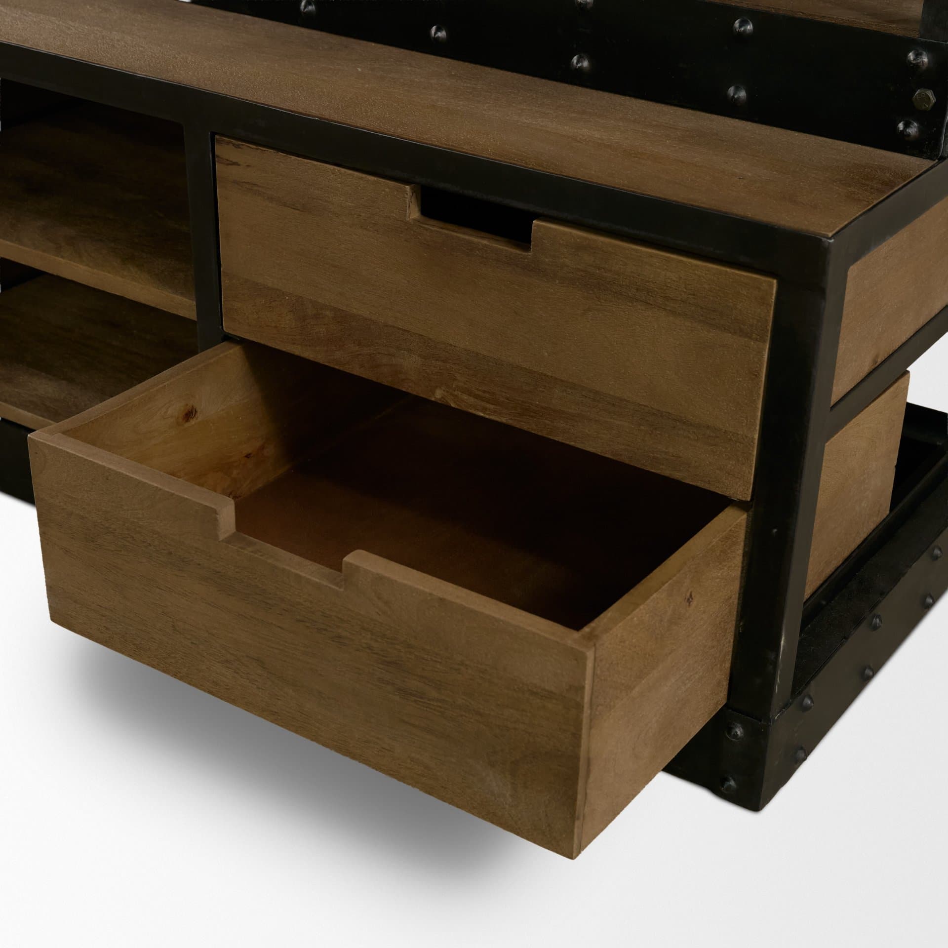 Brodie VIII 57L x 20.5W x 94H Brown Wood Gun-Metal Ladder Four Shelf Shelving Unit — product photograph