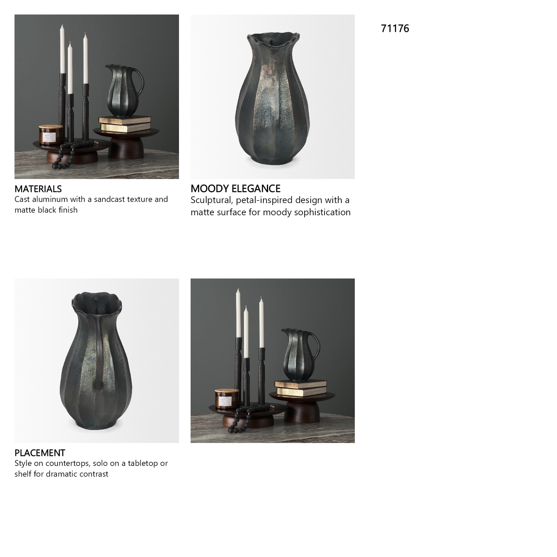 Anya Matte Black Scalloped Petal Cast Metal Jug — in a styled room