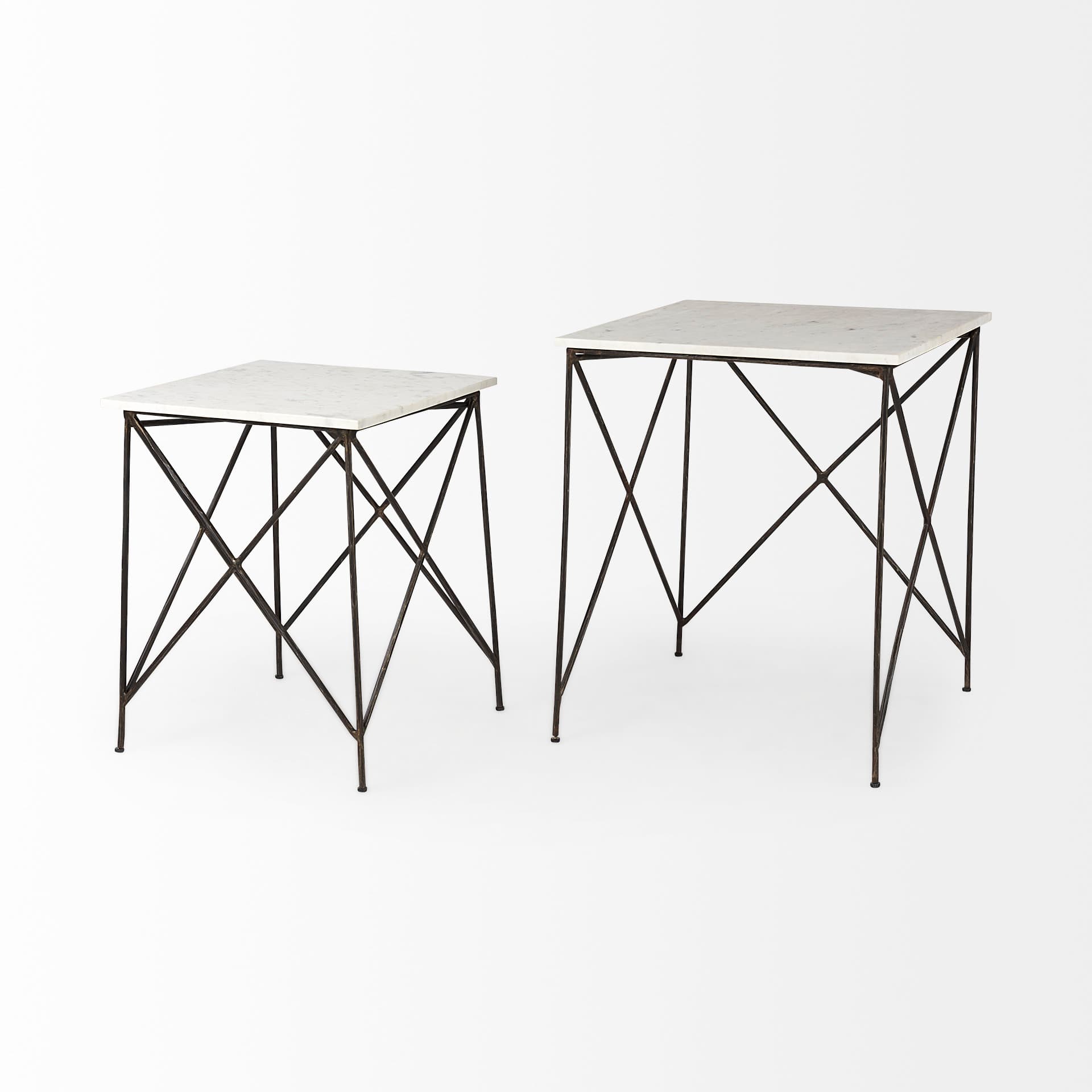 Lorlei 20.0L x 20.0W x 23.8H White Marble Top W/ Gray Iron Legs End and Side Table — product photograph