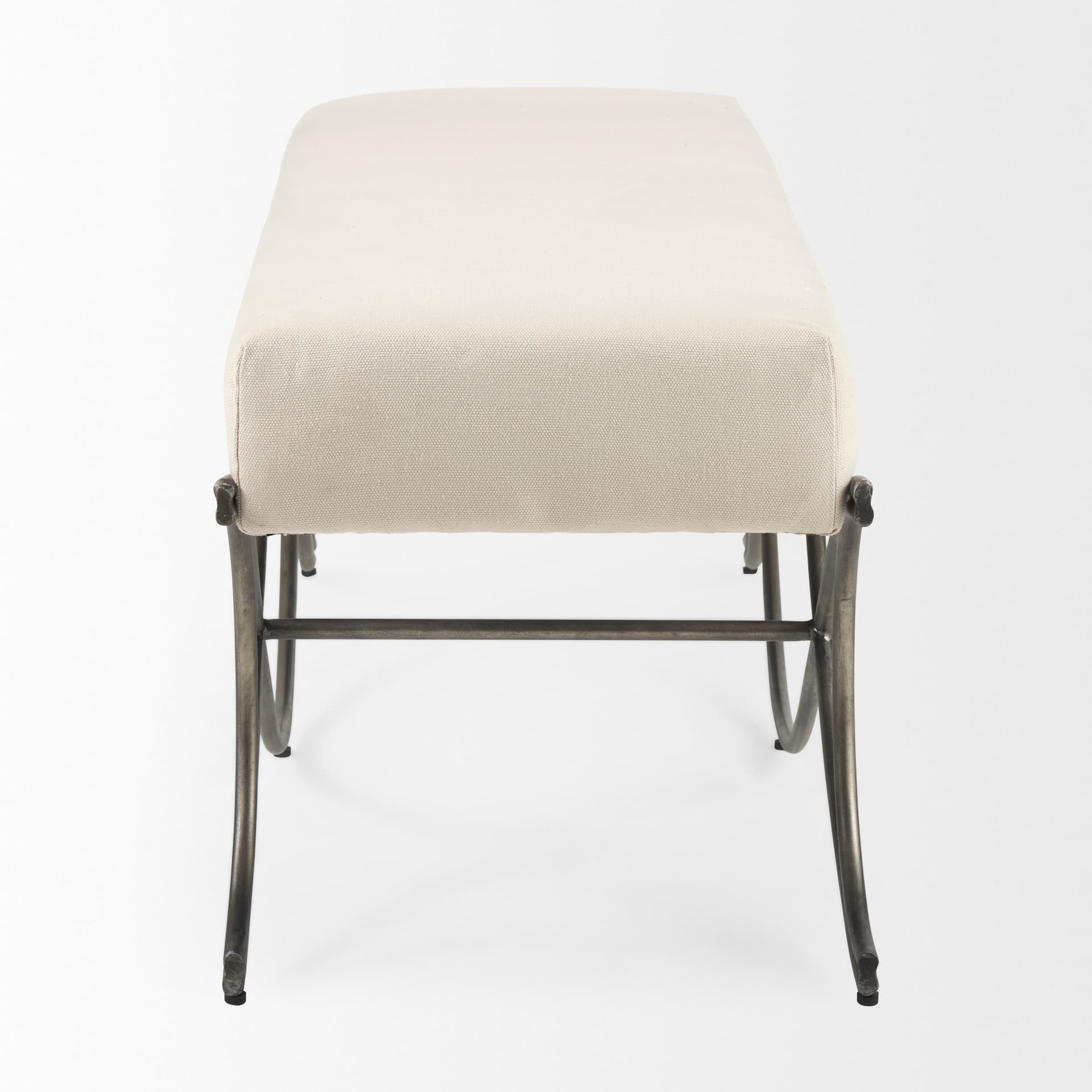 Ayla 55L x 17.6W x 18H Cream Fabric Seat W/ Antique Nickel Frame Bench — product photograph