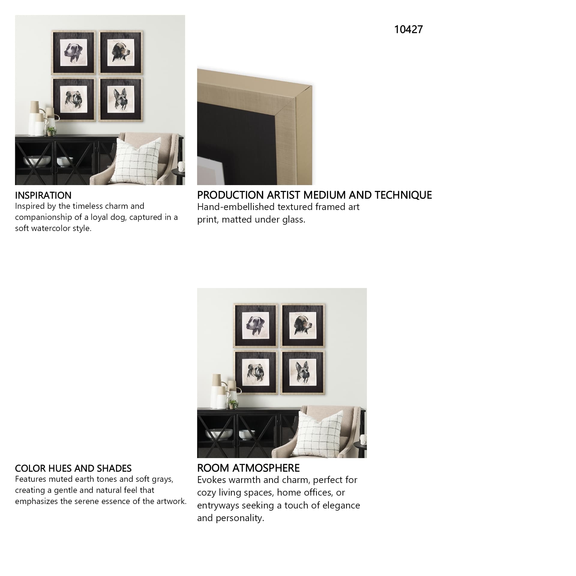 Small Inked Dogs II by Grace Popp a Hand Embellished Textured Framed Art Print Matted under Glass — in a styled room