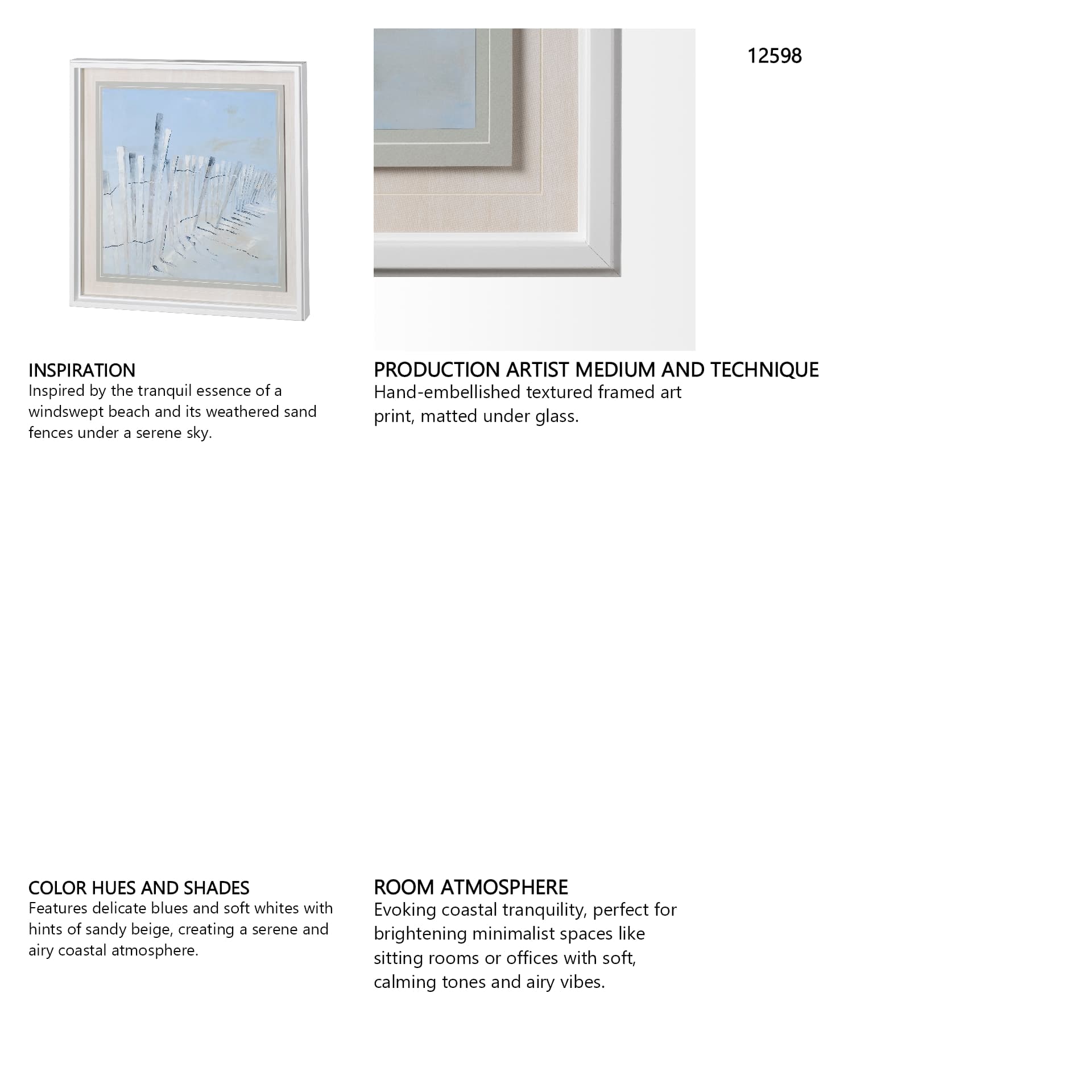Ocean Fence by Mercana Studio a Hand Embellished Textured Framed Art Print Matted under Glass — in a styled room