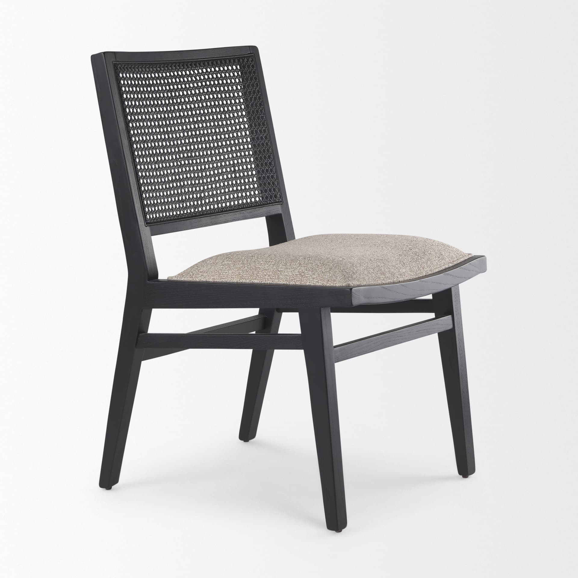 Wynn Cane Back Dining Side Chair | Beige Fabric w/ Black Wood — product photograph