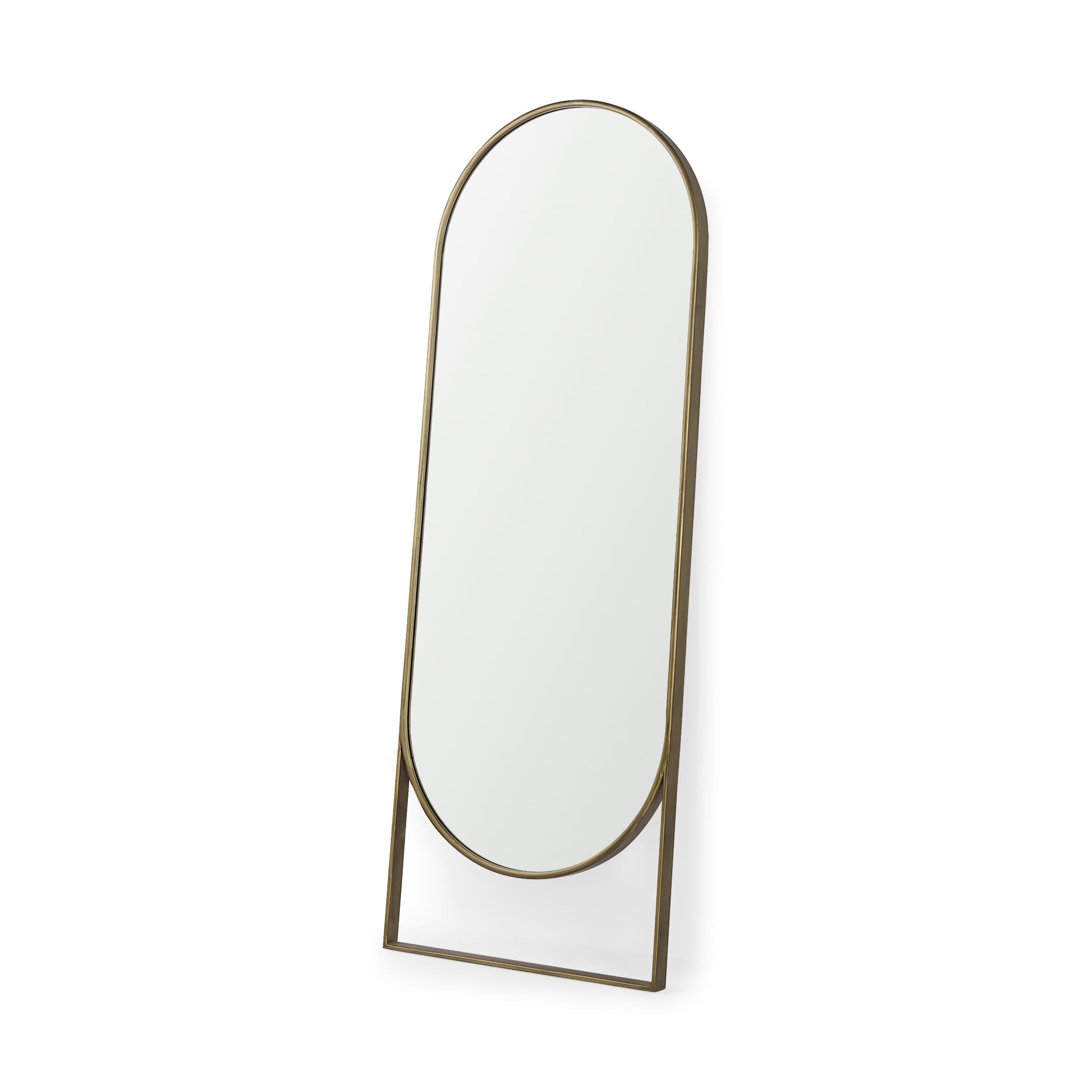 Sadie 28.0L x 2.0W x 78.0H Antique Gold Rounded Arch Floor Mirror — product photograph
