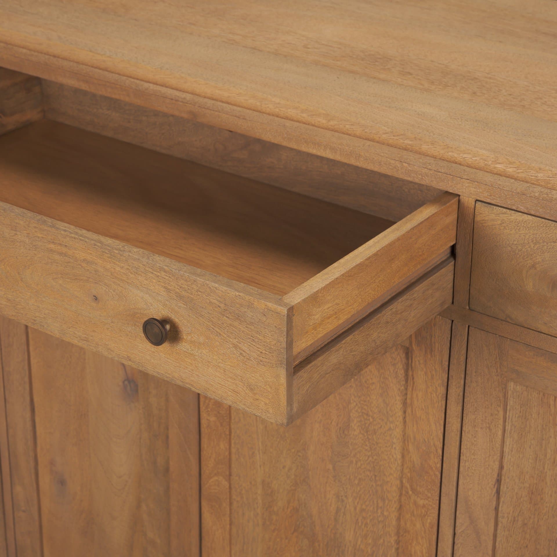 Baron Light Brown Solid Wood w/ Antiqued Brass Knobs 3-Drawer 6-Door Sideboard — product photograph