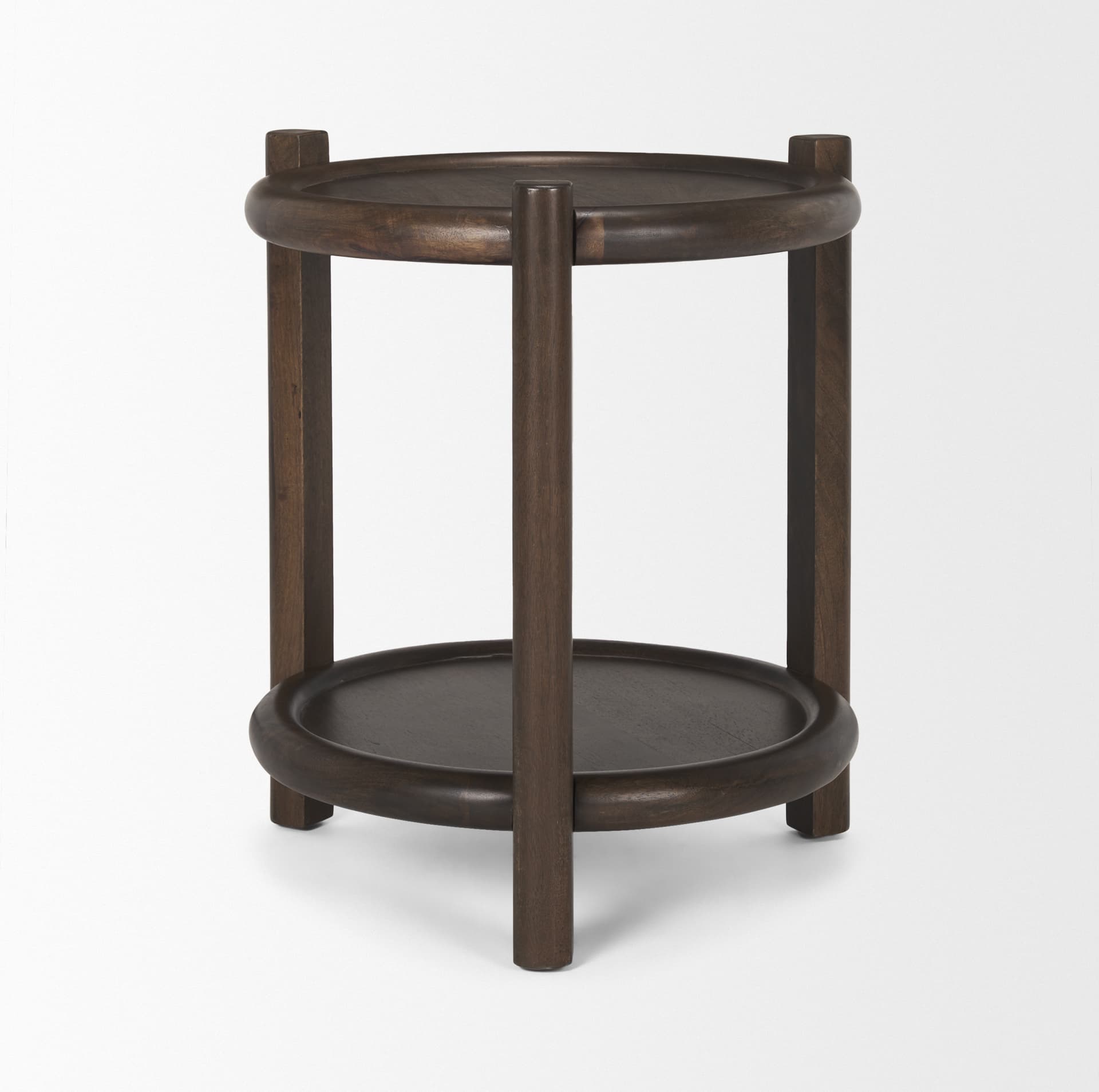Romi Dark Brown Wood w/ Bottom Shelf Round Accent Table — product photograph